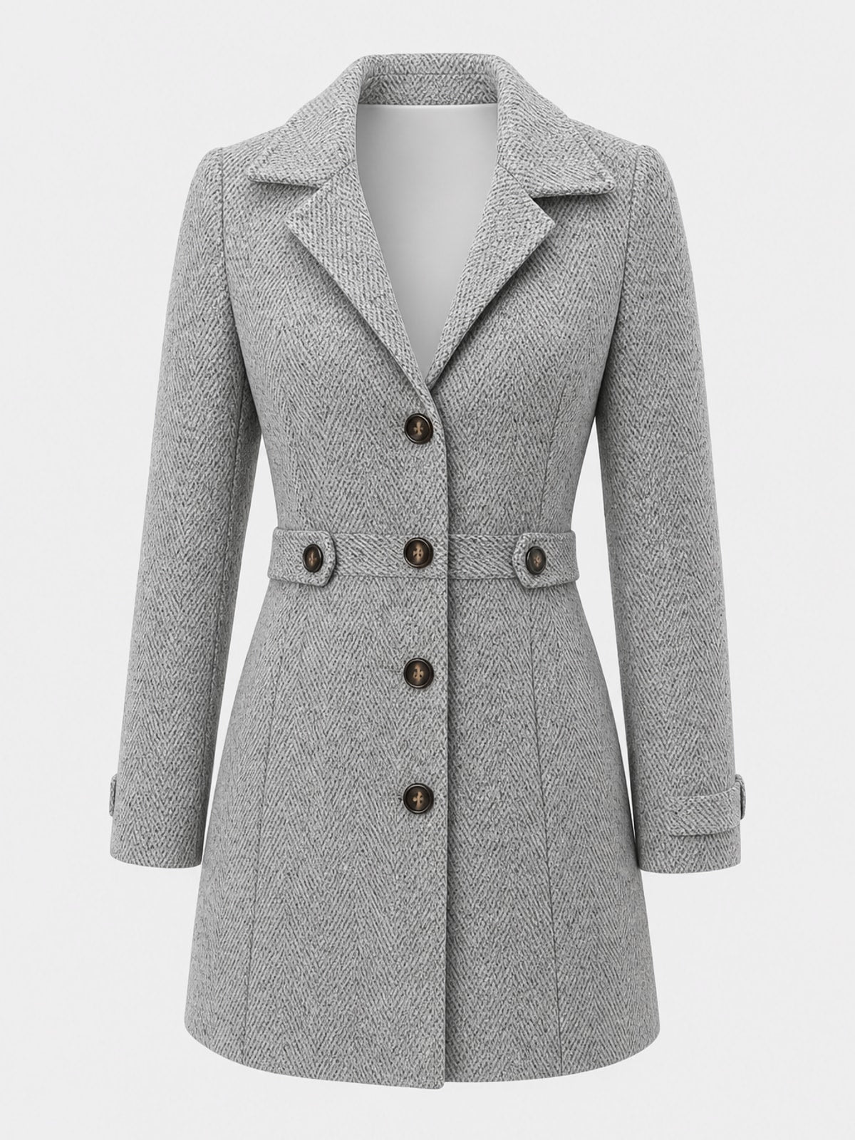 Elegant Herringbone Coat With Waist Defining Tailored Fit - 1