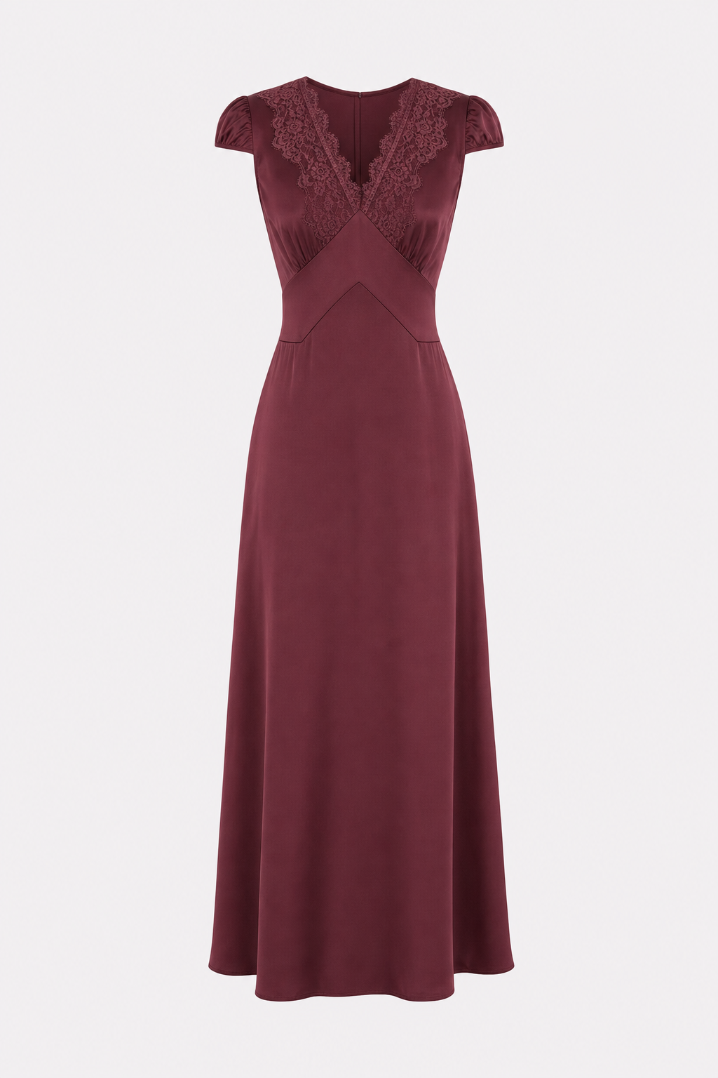 Wine Red V-Neck Lace Maxi Dress Flattering A-Line Fit - 1