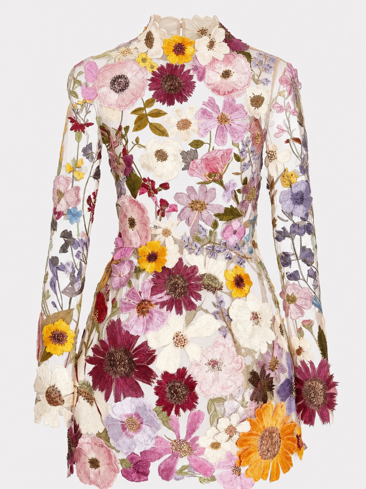 Elegant Polyester Floral Applique Backless Mini Dress - 1