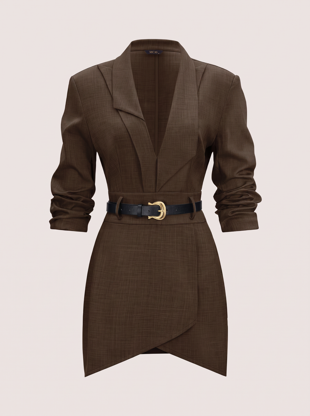 Belted Mini Dress With Notched Lapel - view 8