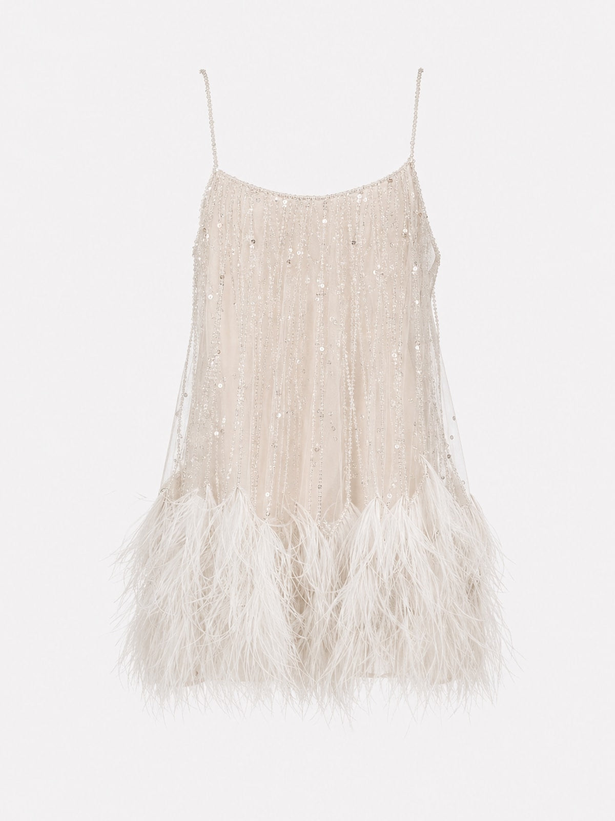 White Sequin Fringed Mesh Mini Dress - 1