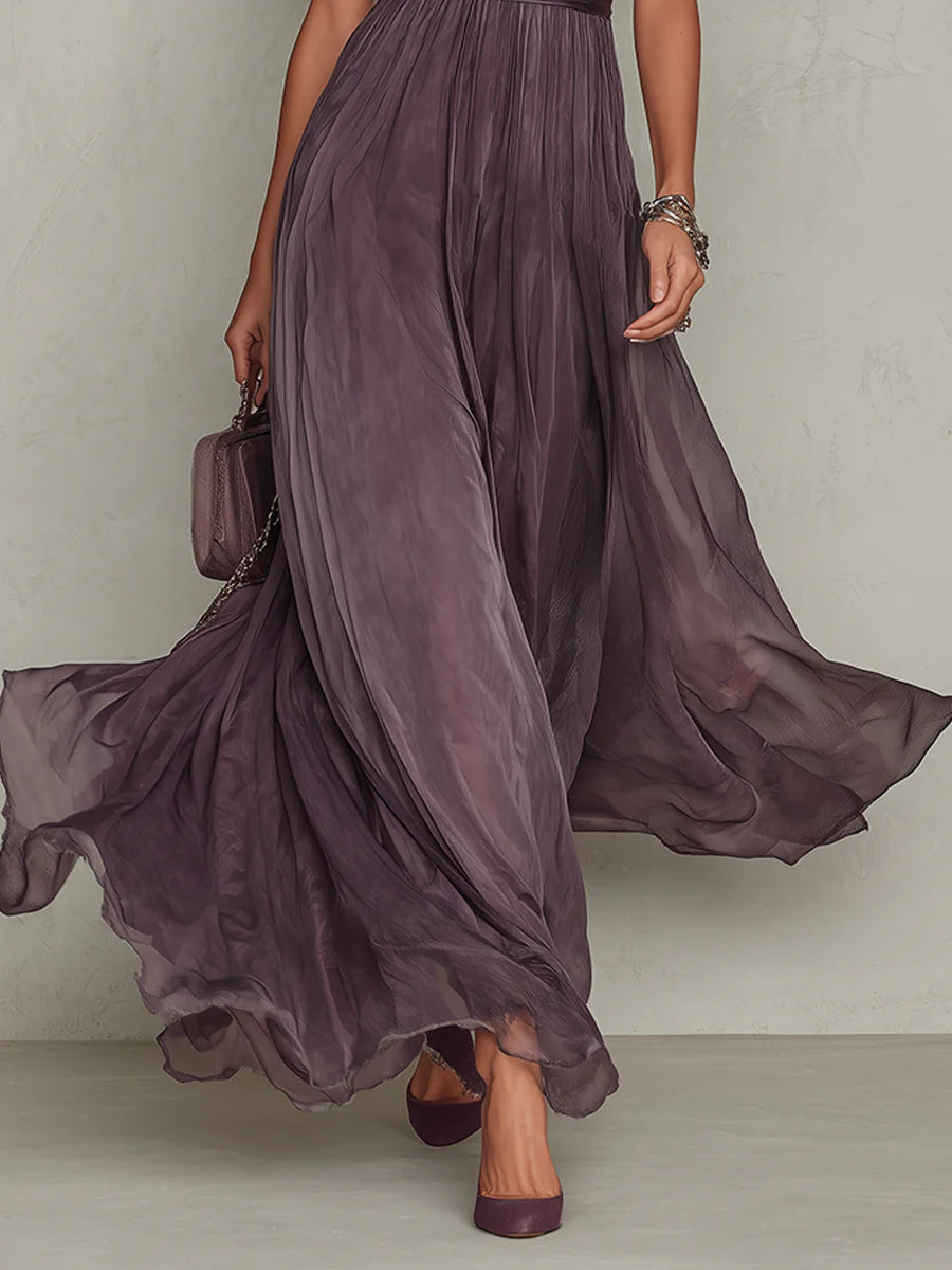 Purple Chiffon Maxi Dress with Lace Trim - view 6
