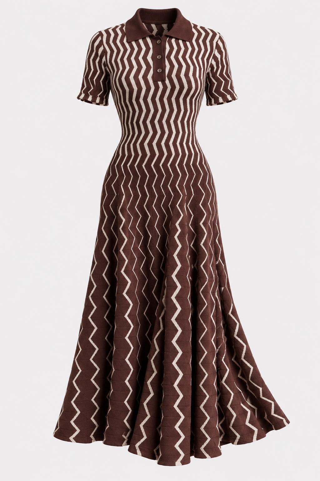Terylene Midi Dress With V Neck Stripe Style - 1