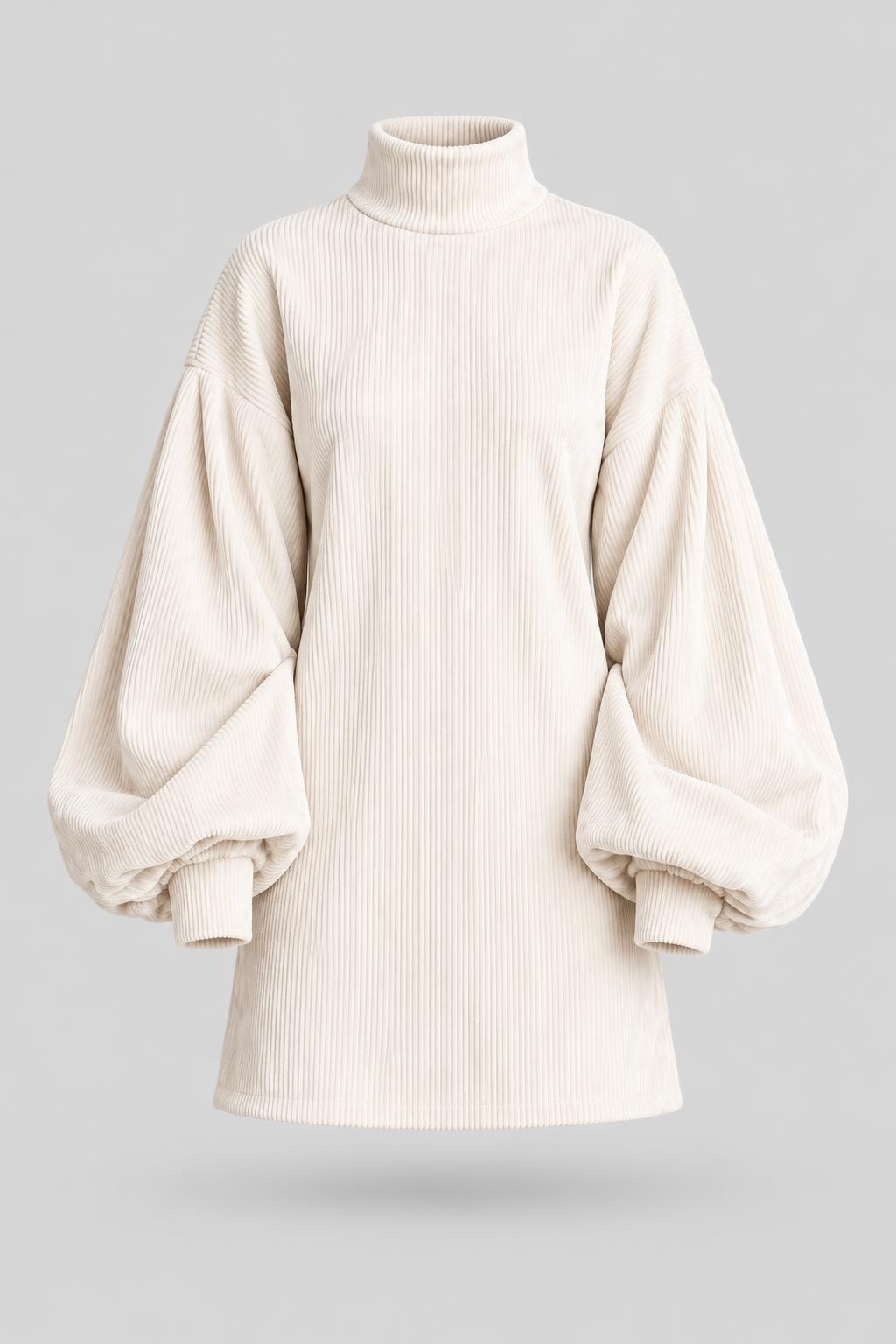 Polyester Mini Dress With Ribbed Turtleneck - 1