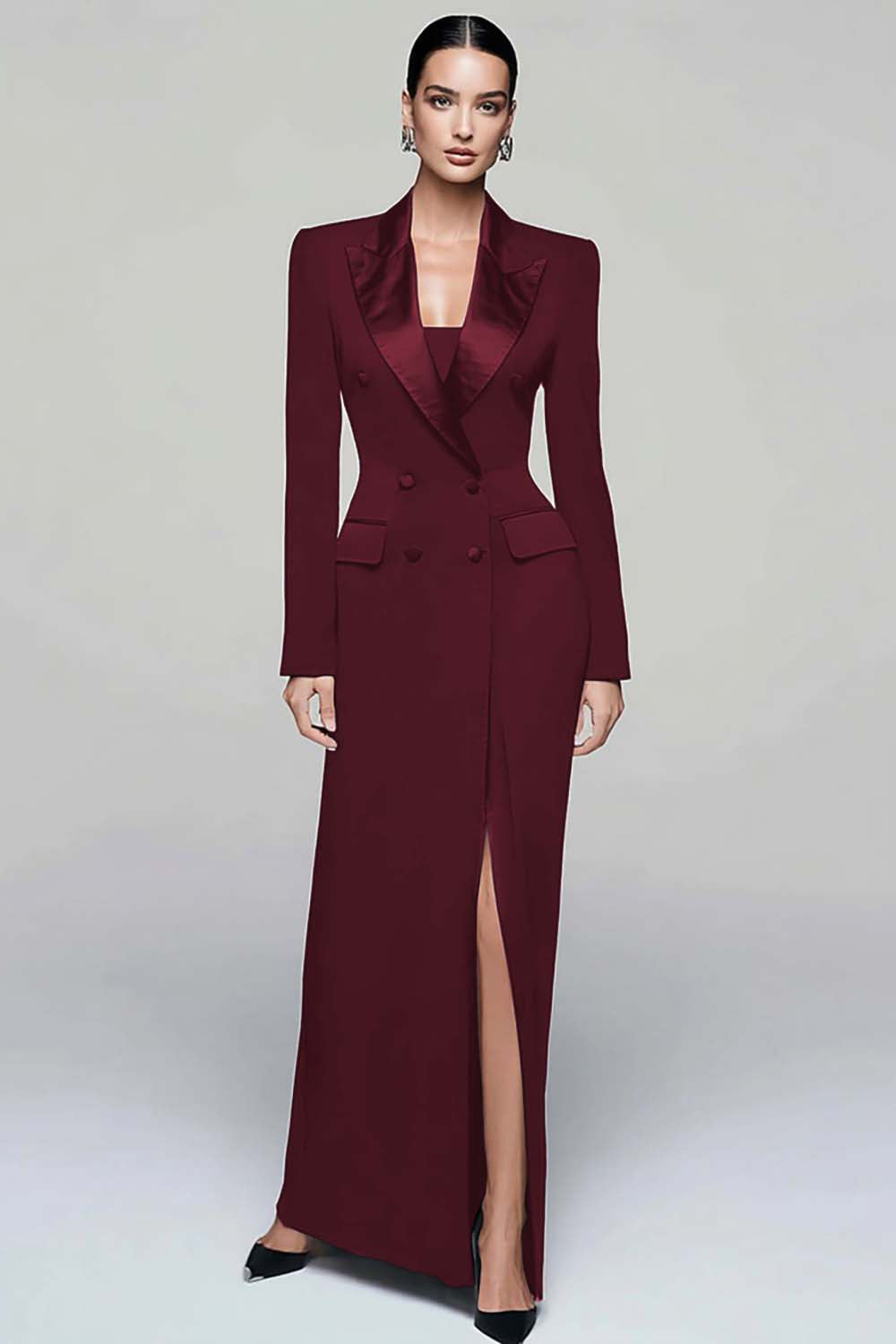 Satin Double-Breasted Pencil Blazer Dress - 10