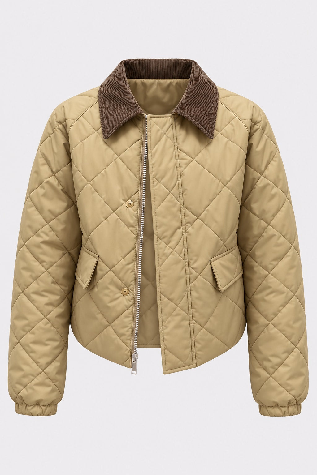 Quilted Jacket Lapel Cropped Winter Coat - 1