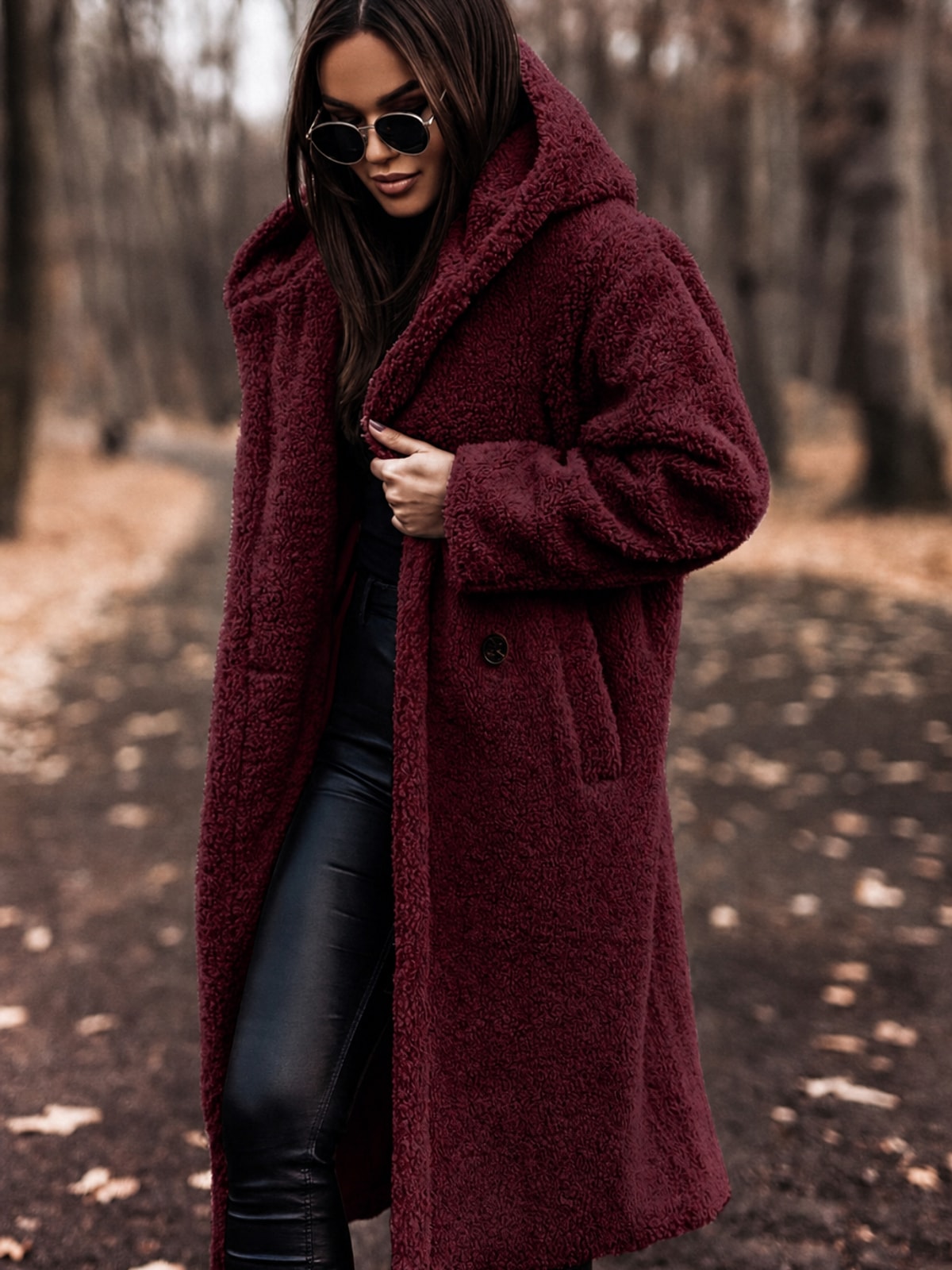 Women's Long Teddy Wool Coat With Hood Cozy Winter Warmth - 11