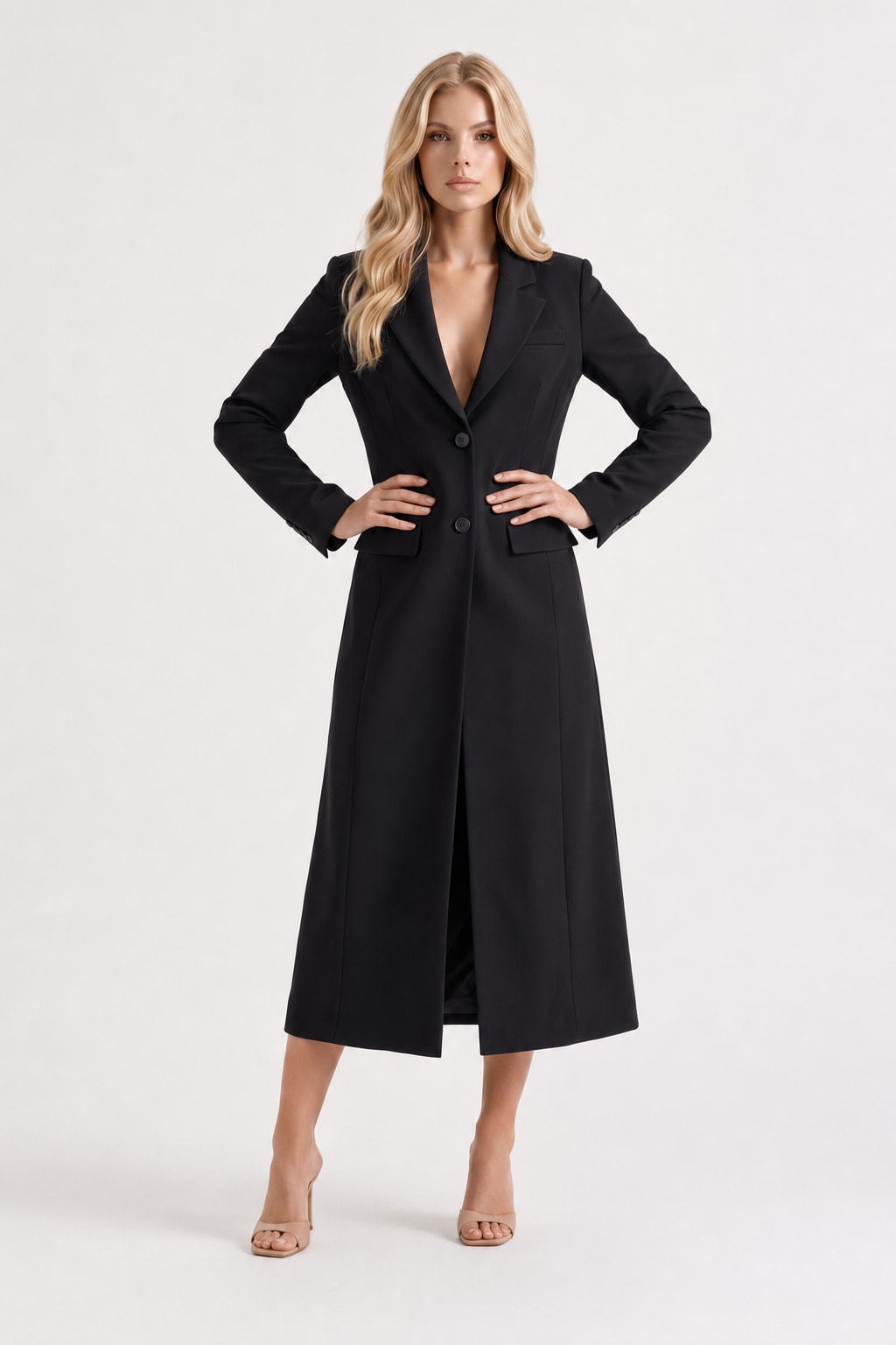 Longline Tailored Coat With Notched Lapel - 6