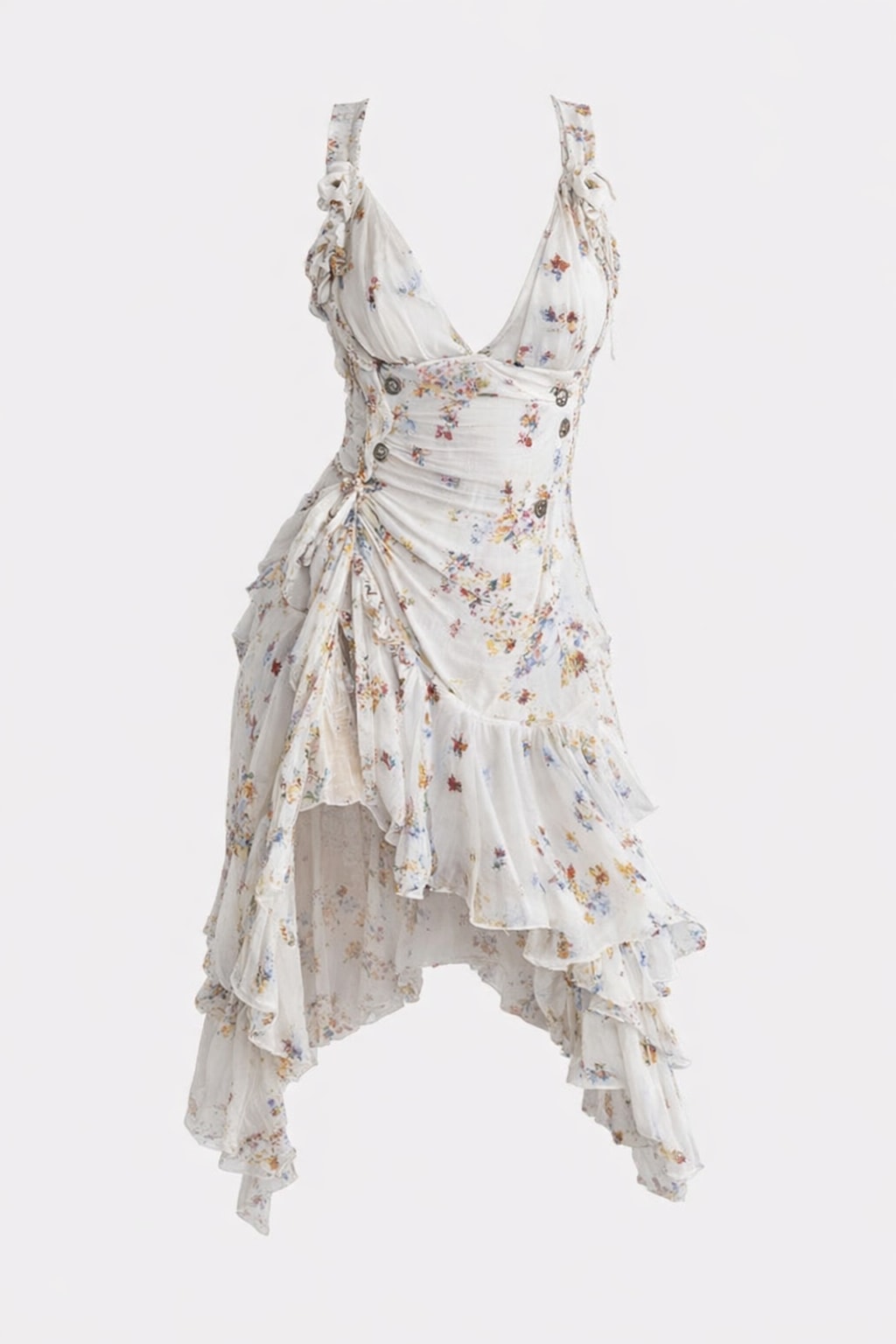 Cotton Mini Dress With Asymmetrical Ruffle Hem - 1