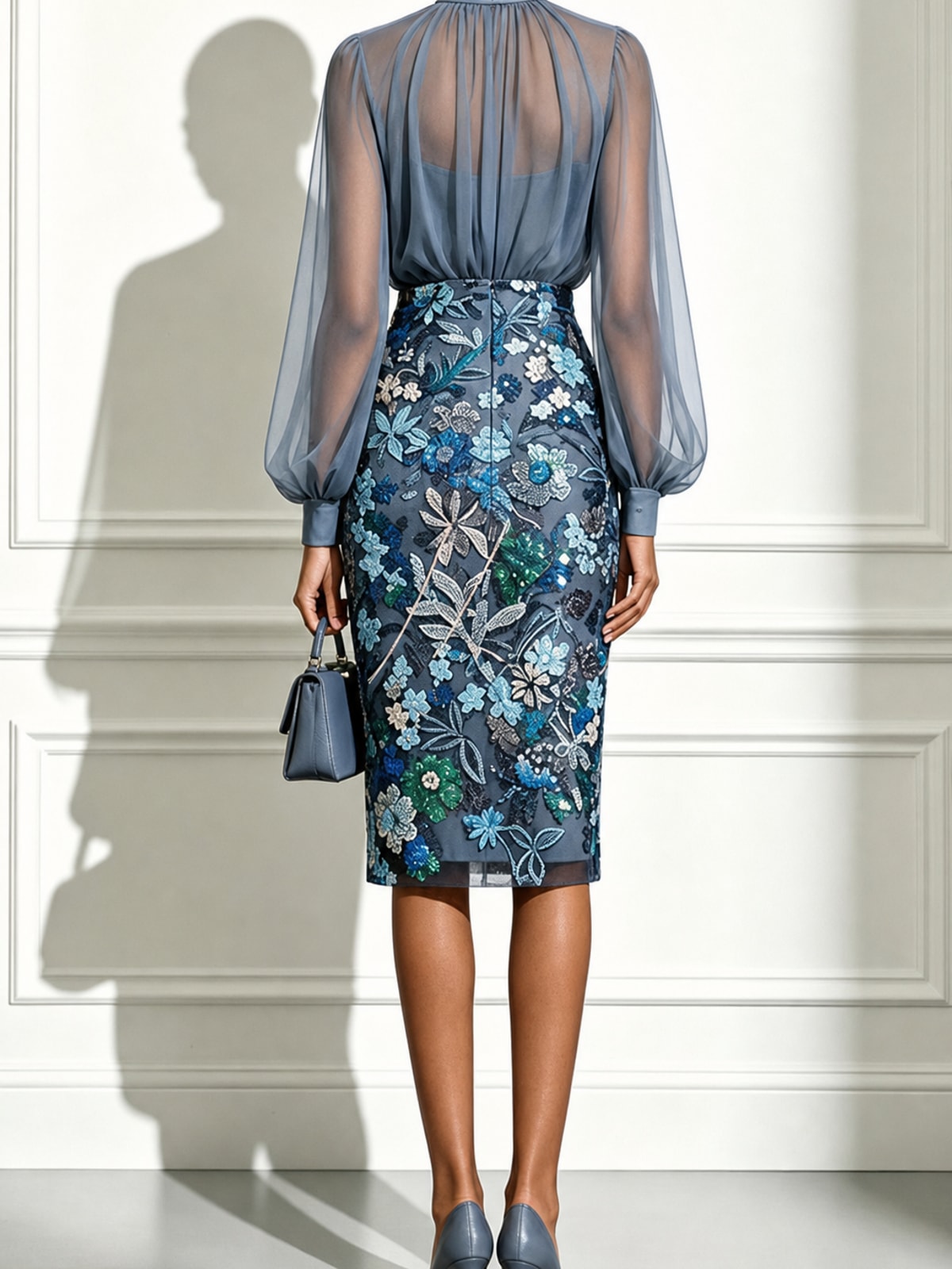 Effortless Chiffon Midi Dress With Lantern Sleeves - 3