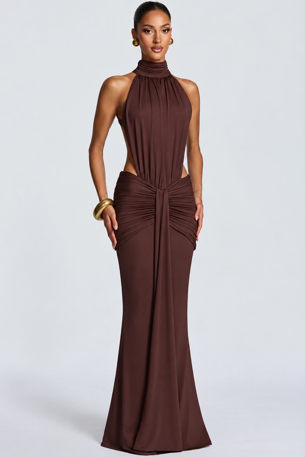 Synthetic Fiber Maxi Dress Backless Turtleneck - 2