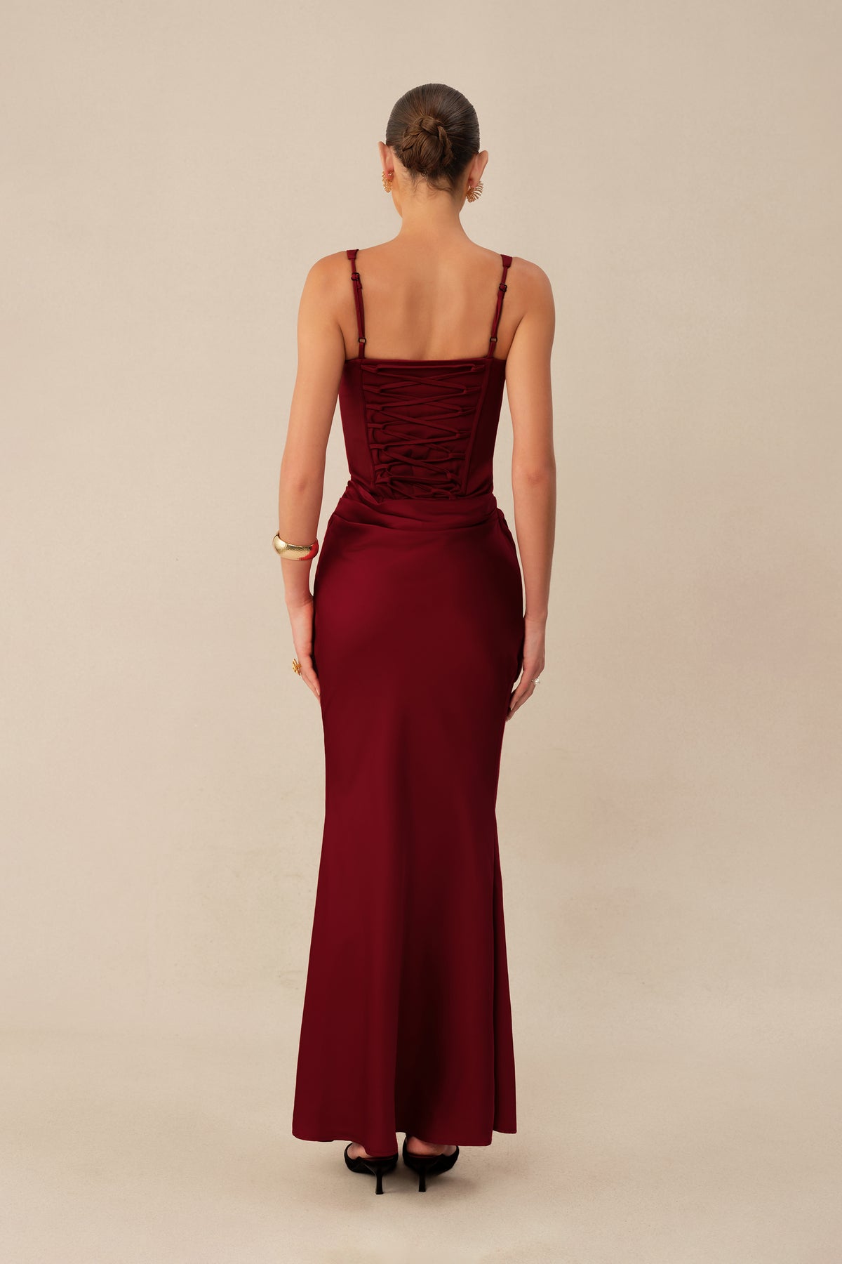 Square Neck Corset Maxi Dress With Draped Waist - 4