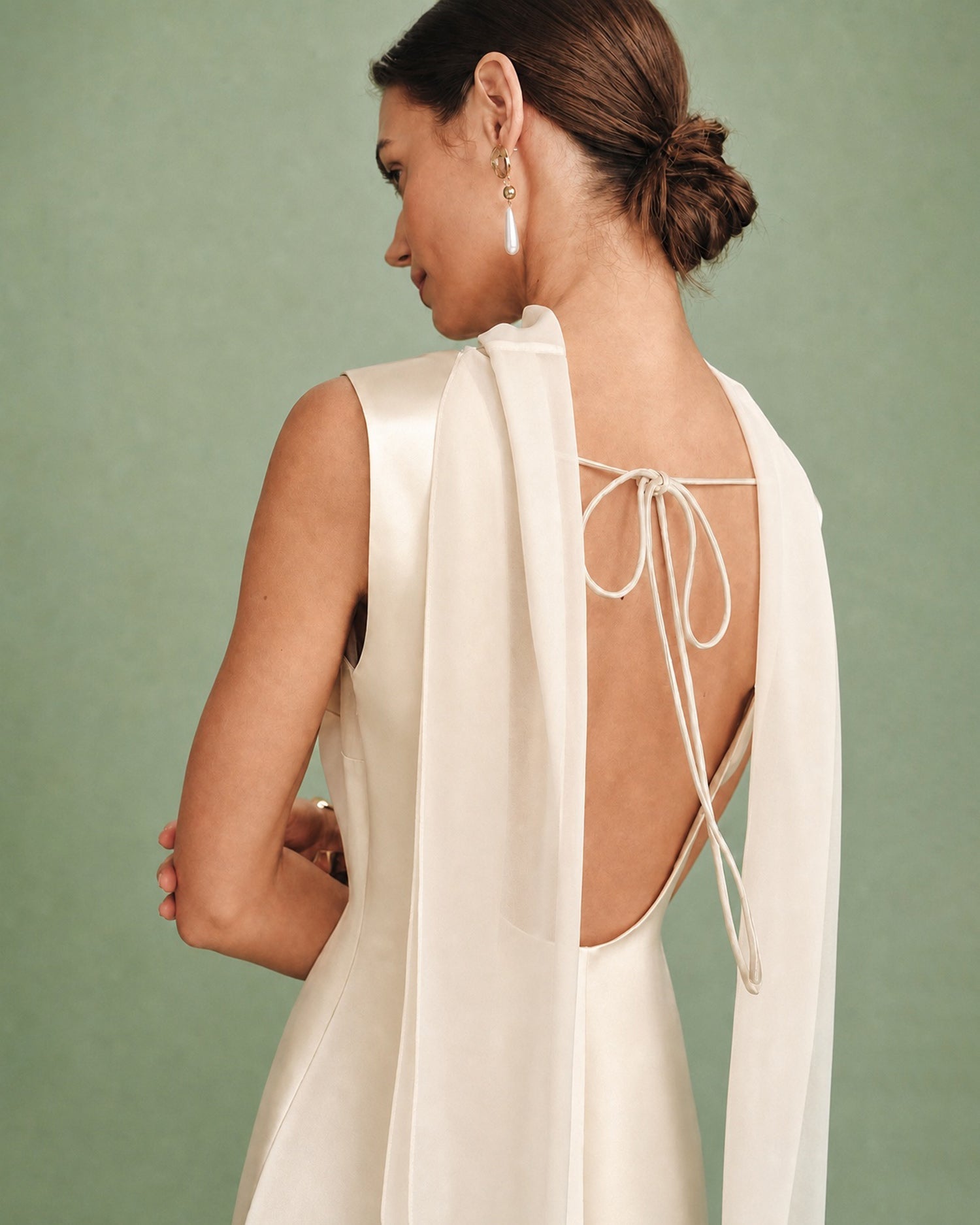 Apricot Satin Mini Dress with Open Tie Back - view 4