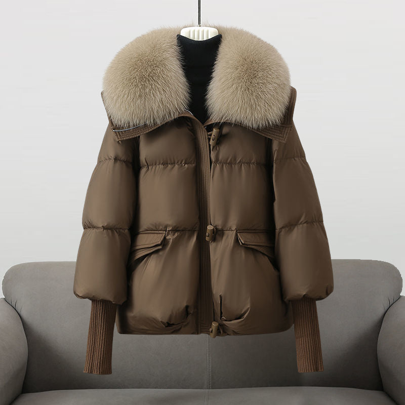 Faux fur collar quilted puffer jacket with hood - view 7