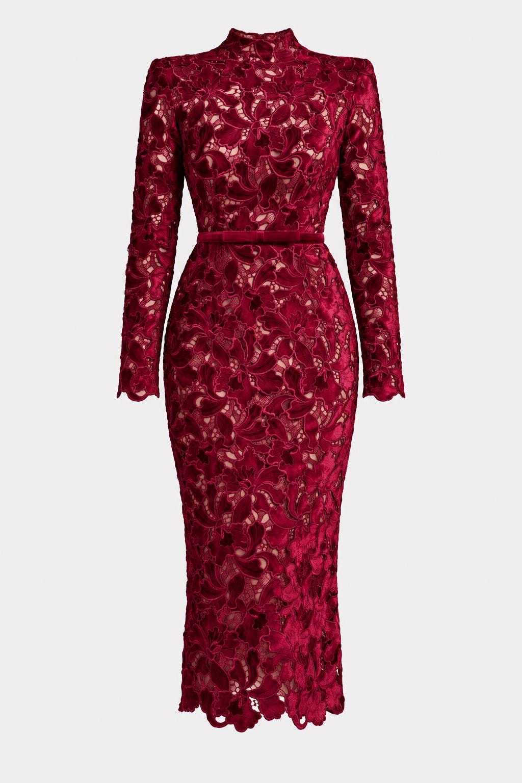 Lace Midi Dress With High Neck - 1