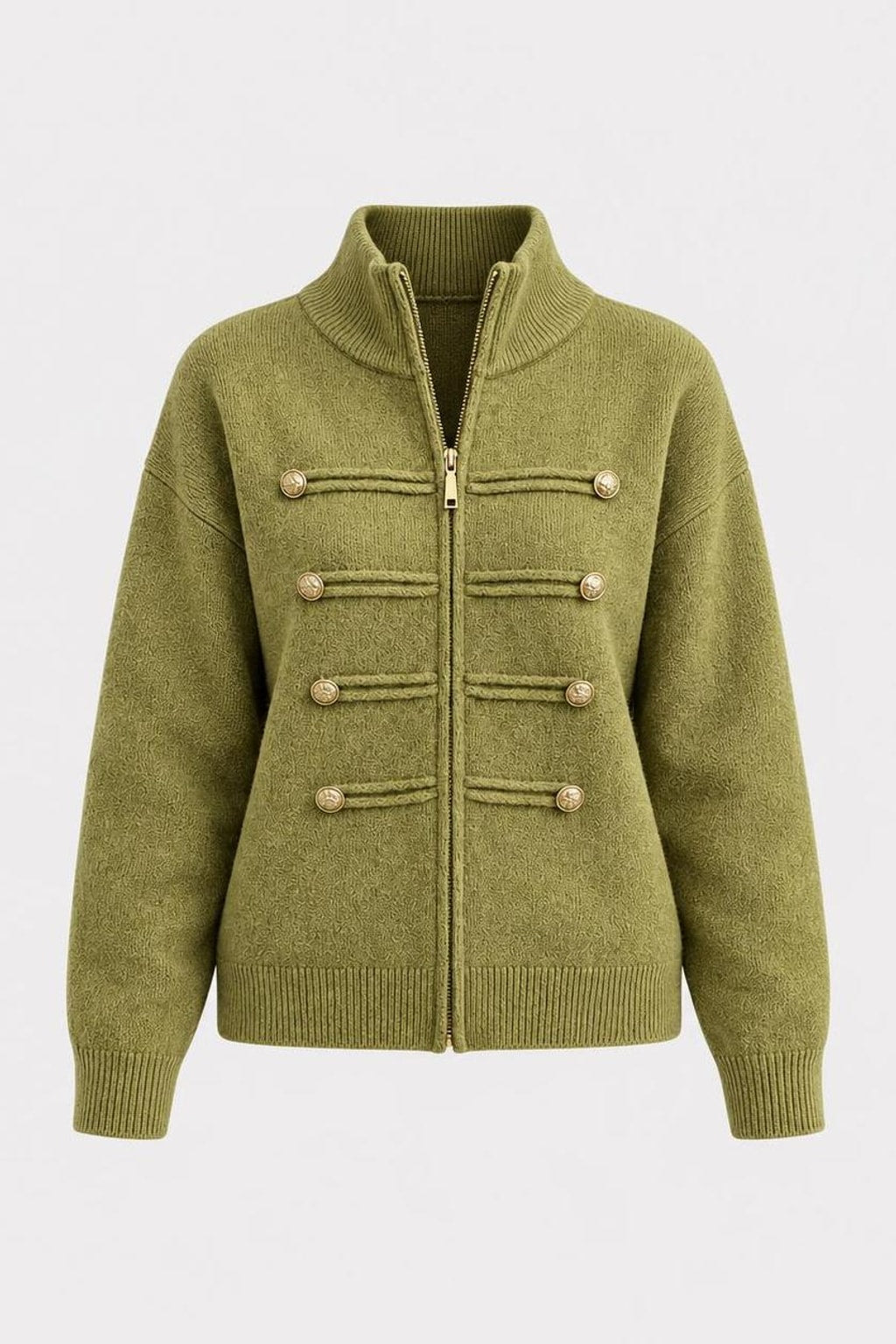 Knit Zip-Front Military-Style Cardigan - 1