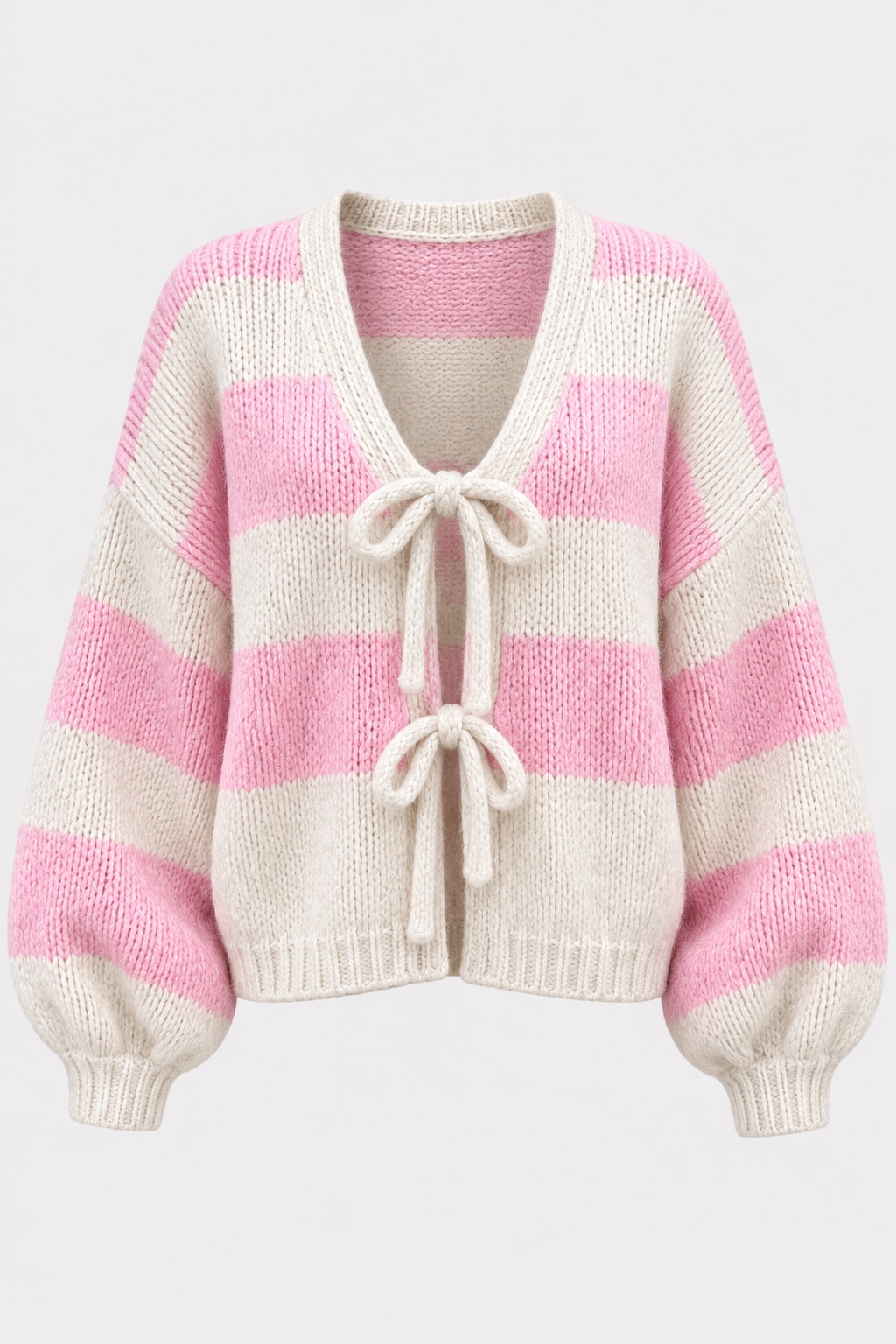 Knit Cardigan Striped Tie-Front Slouchy Fit - 1