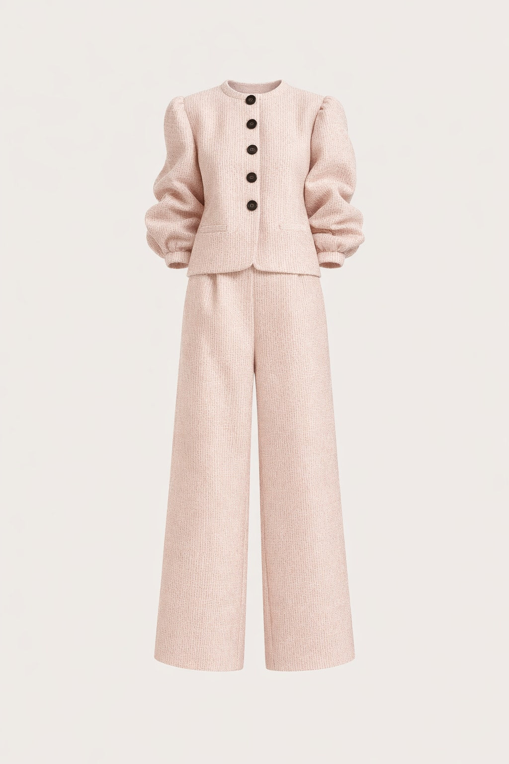 Non-Woven Two-Piece Set With Bubble Sleeve Jacket - 1