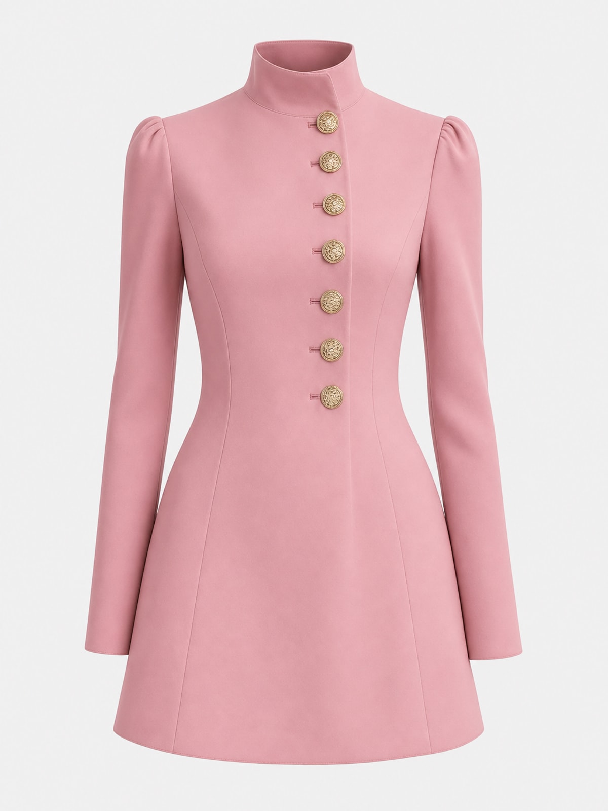 Polyester Stand Collar Long Sleeve Mini Dress - 1