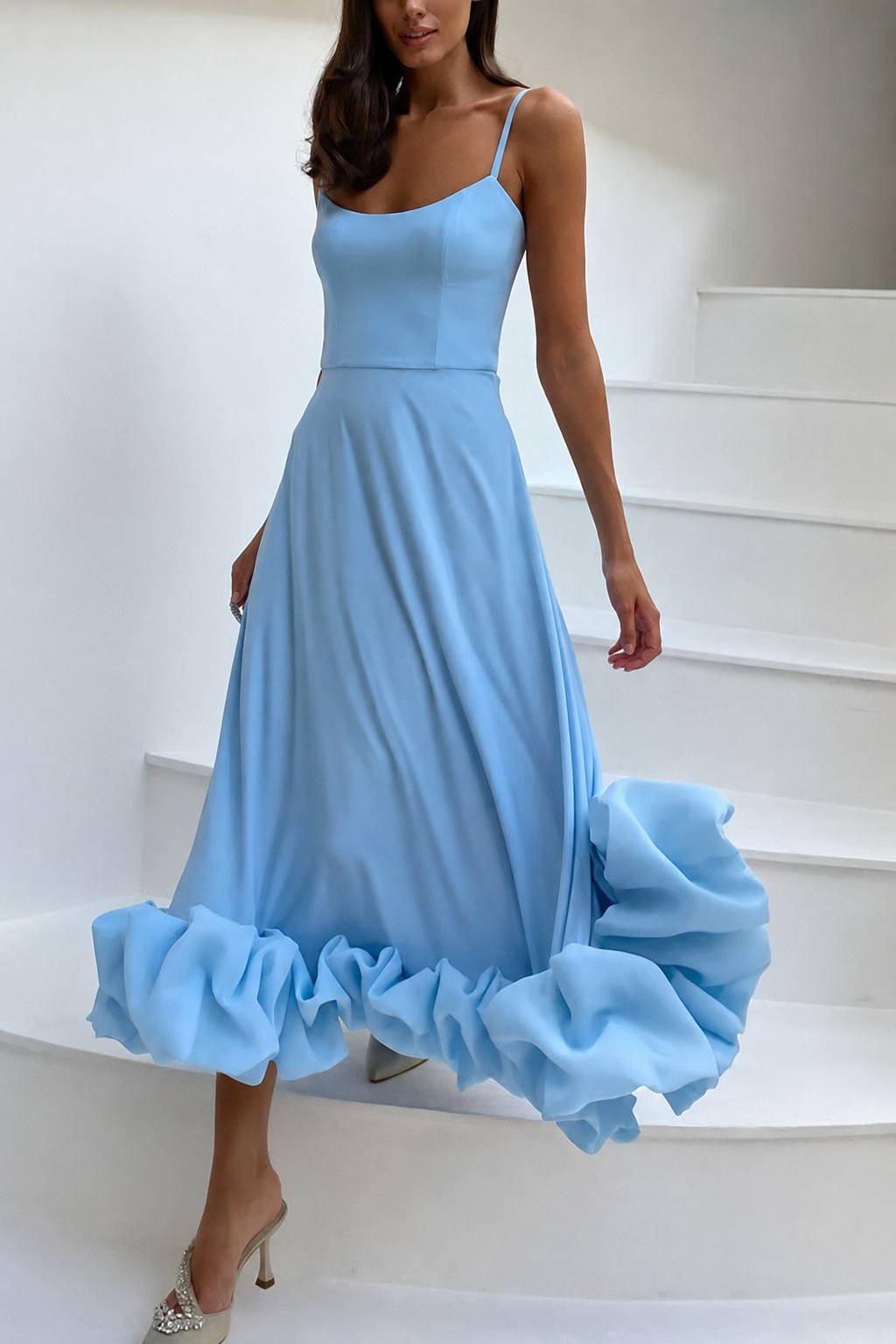 Effortless Polyester Bustier Flounce Midi Dress - 8