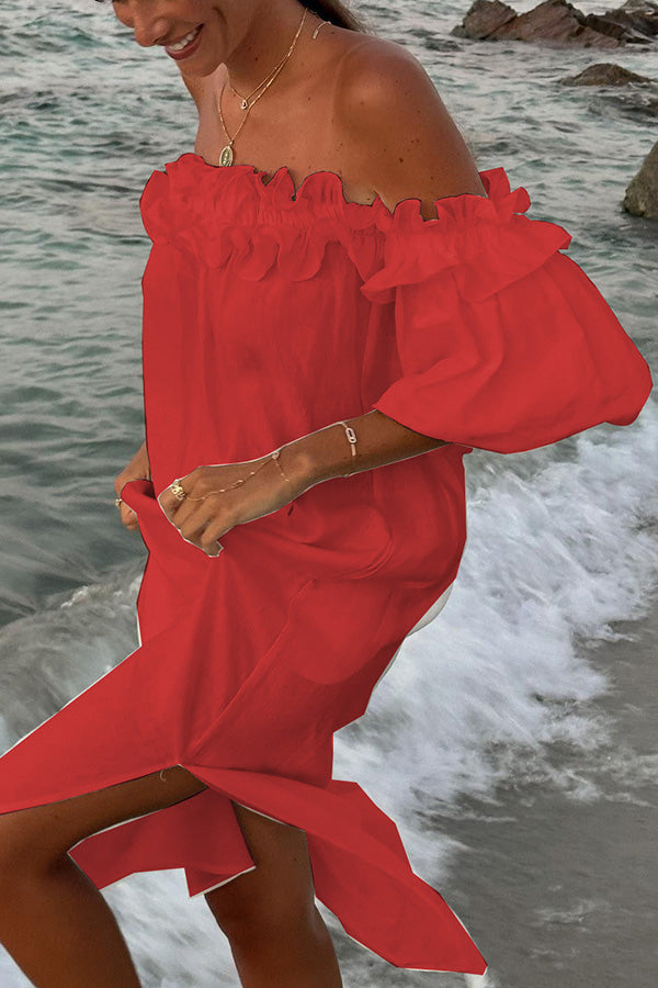 Off-Shoulder Linen Blend Midi Dress - view 5