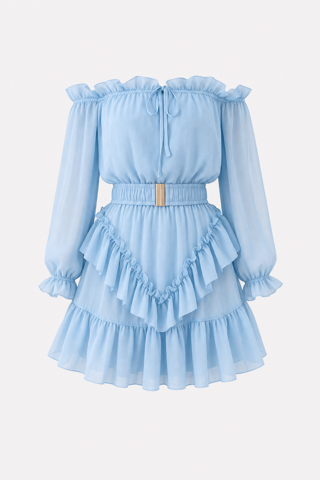 Off-Shoulder Chiffon Mini Dress with Ruffle Hem - view 7