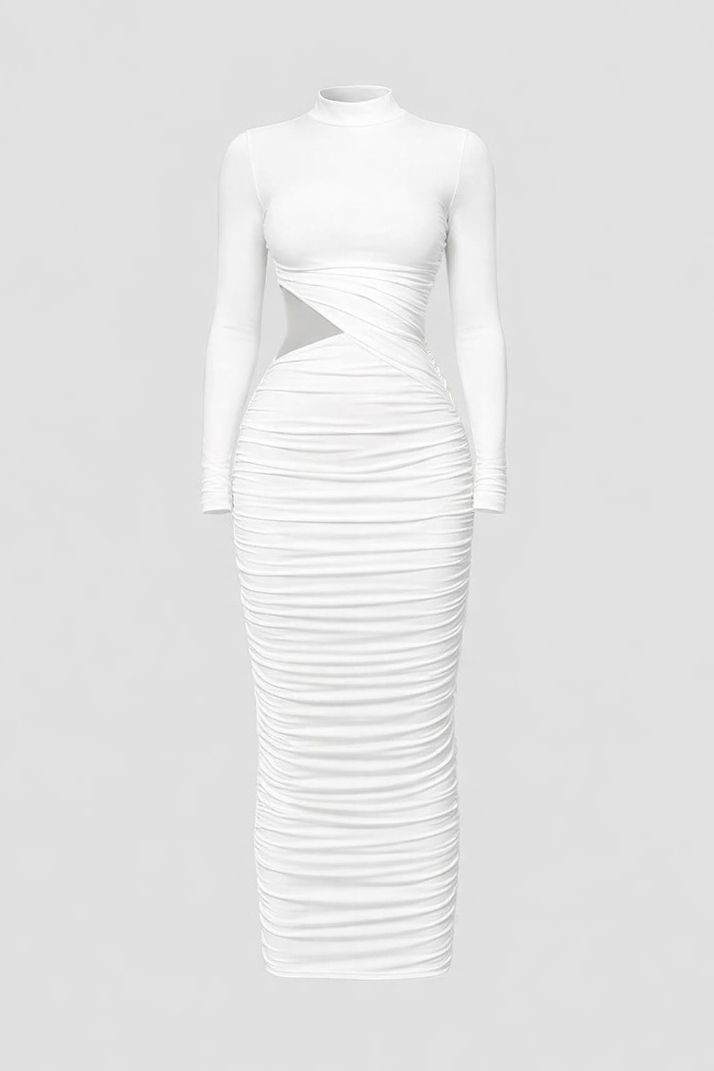 Viscose Midi Dress with Draped Silhouette and High Neck - 1