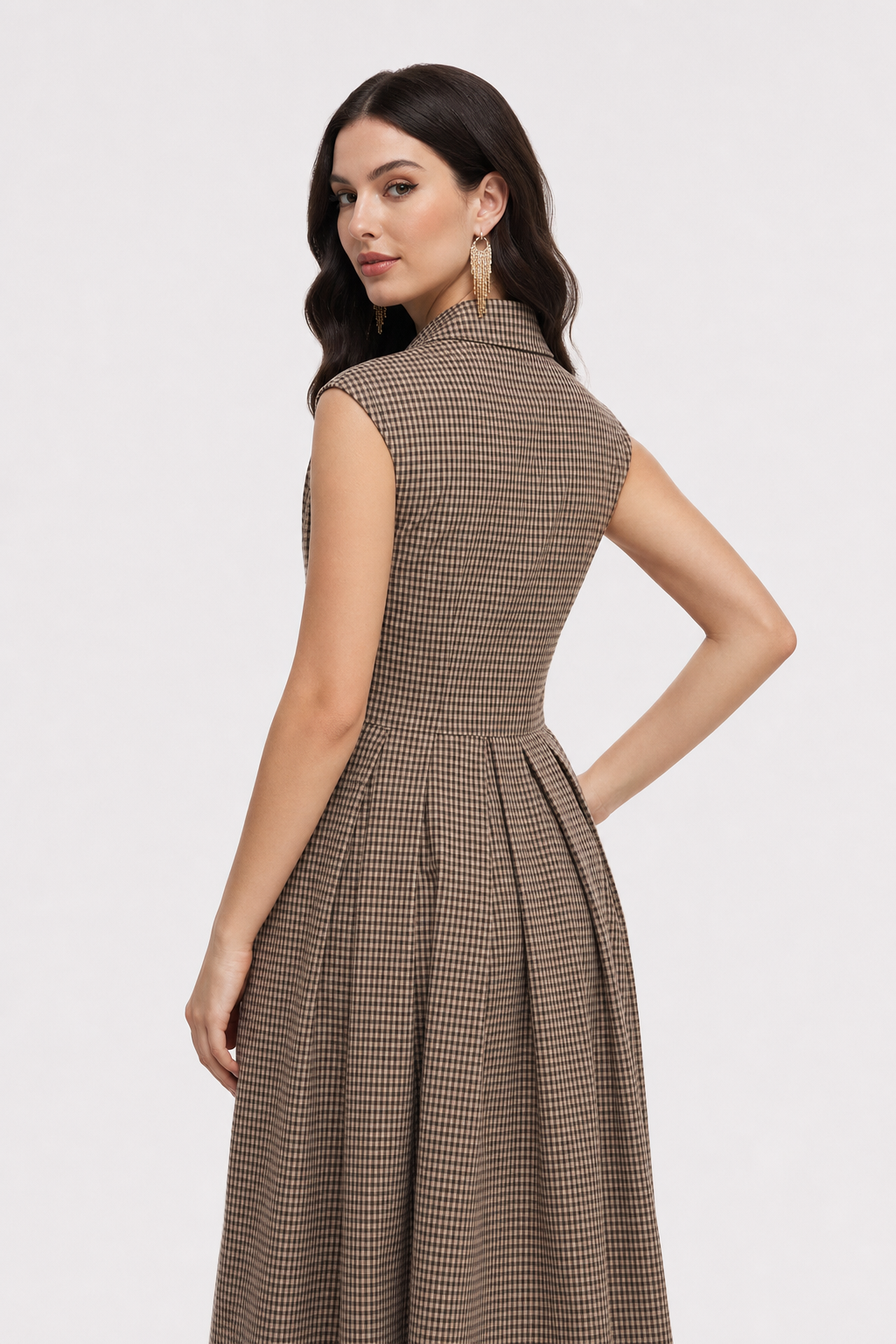 Plaid Button-Front Midi Dress With Pleated Cotton Skirt - 5