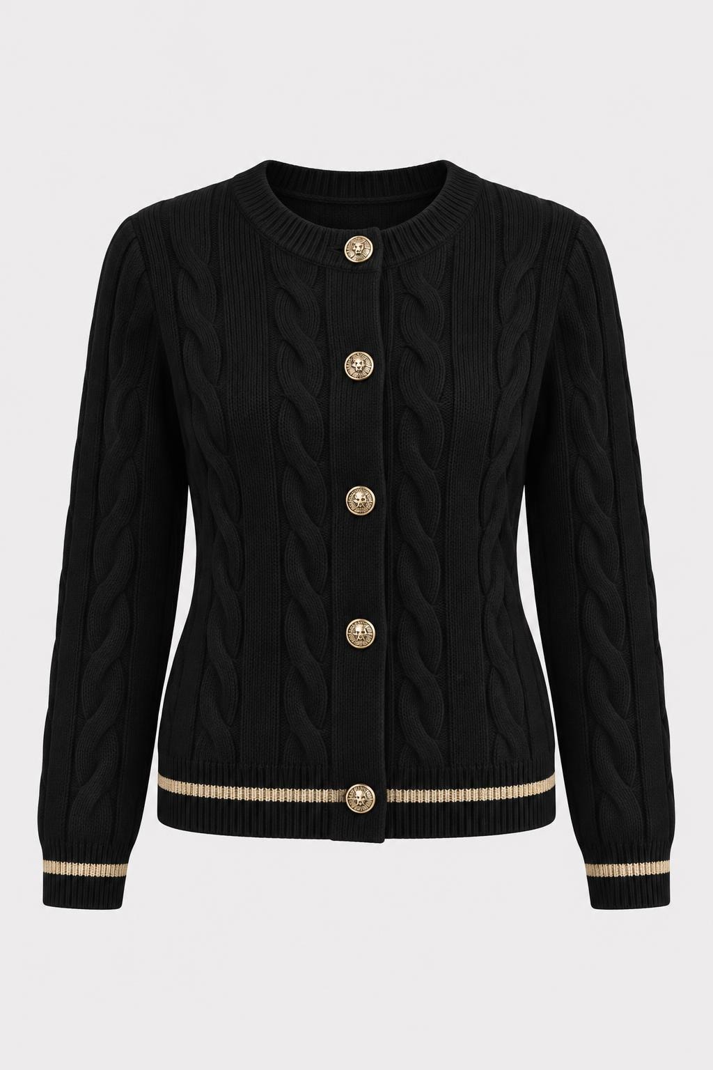 Cable-Knit Cardigan With Decorative Buttons - 1