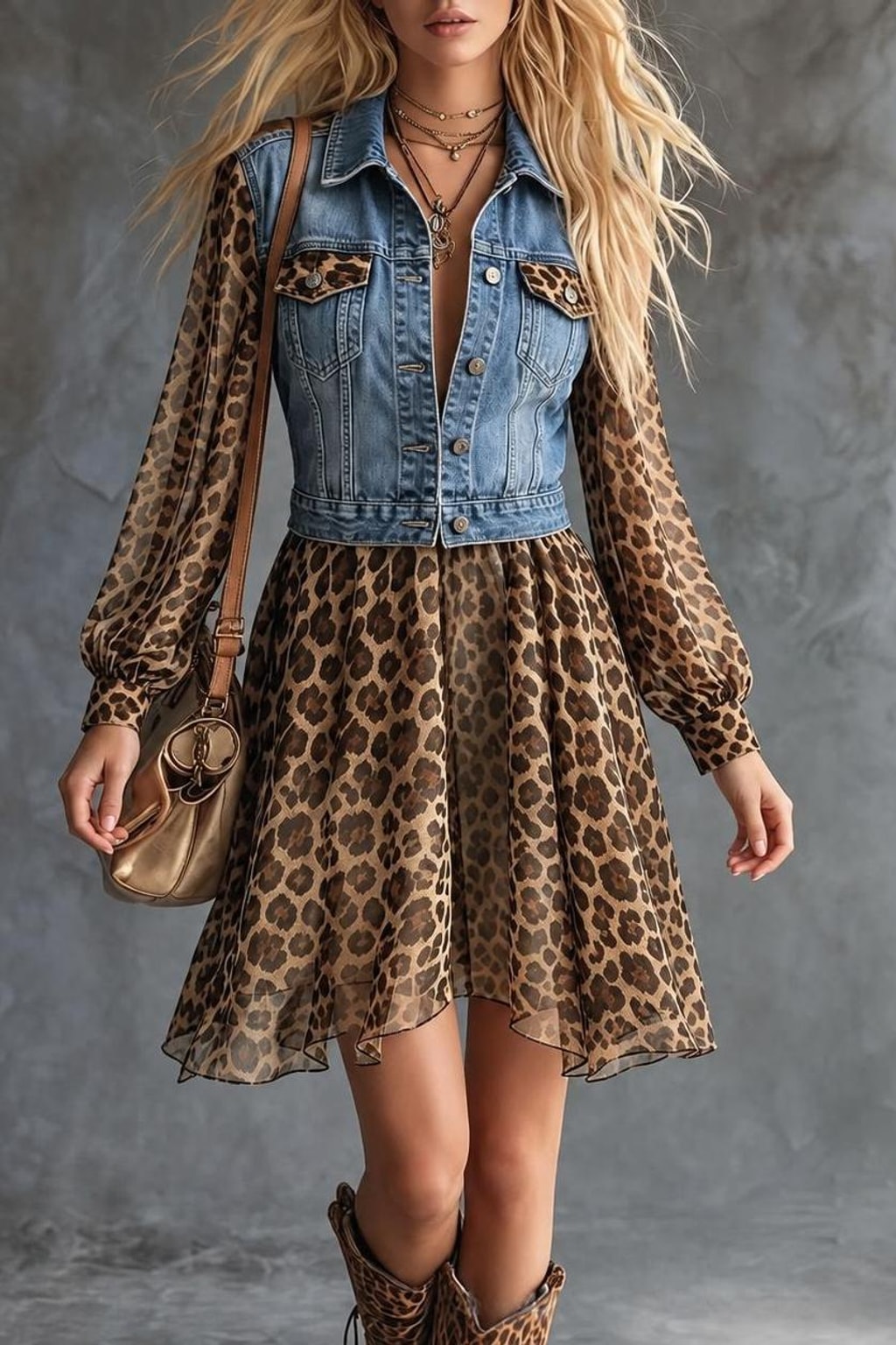Denim Jacket With Layered Tulle Hem - 2