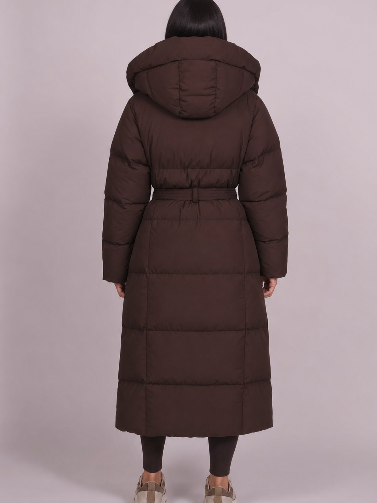 Padded Full Length Coat with Cinched Waist - 4