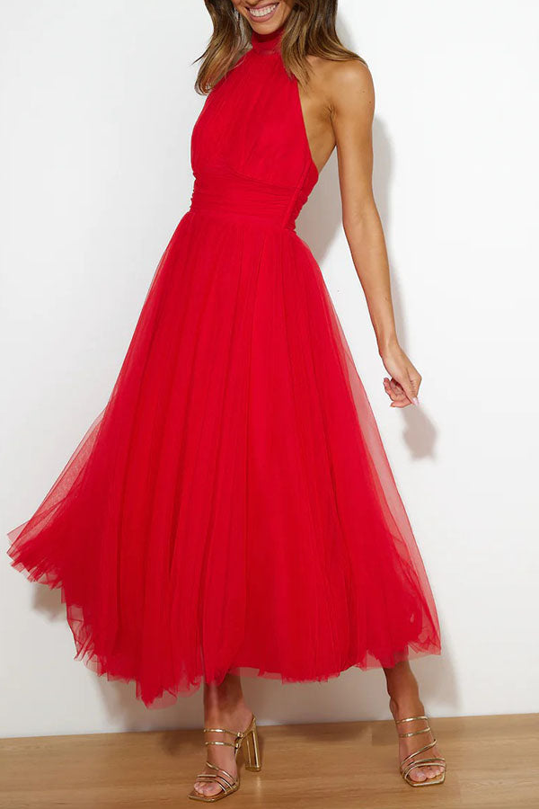 Tulle halter maxi dress with gathered bodice - view 14