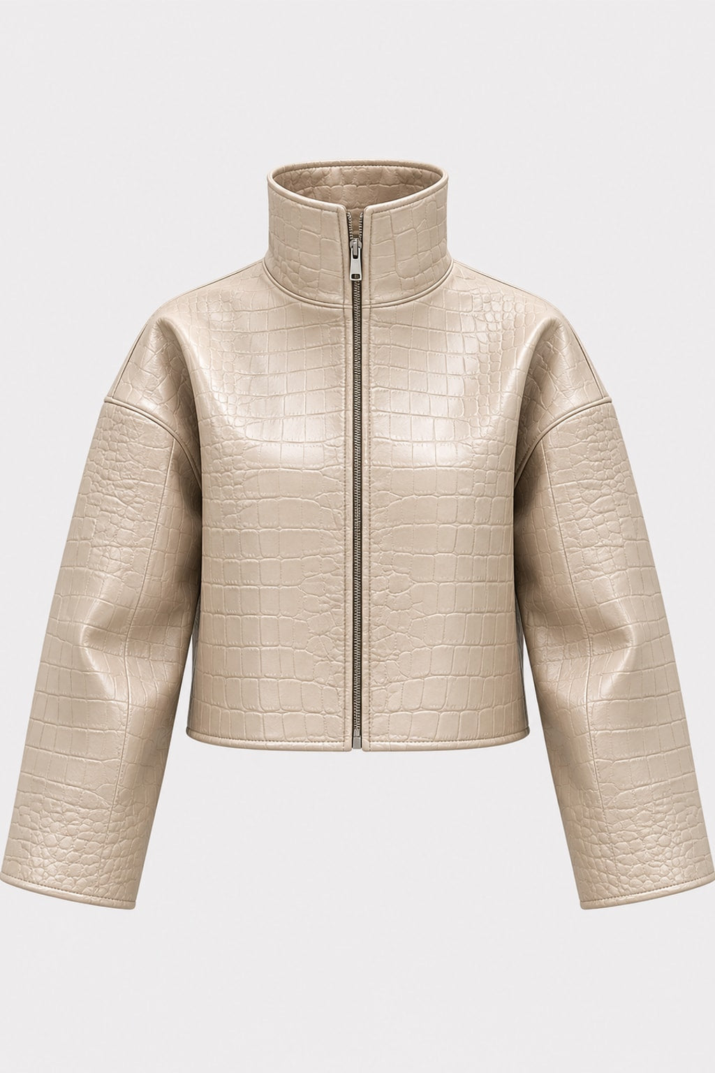 PU Leather Jacket Stand Collar Short Outerwear - 1