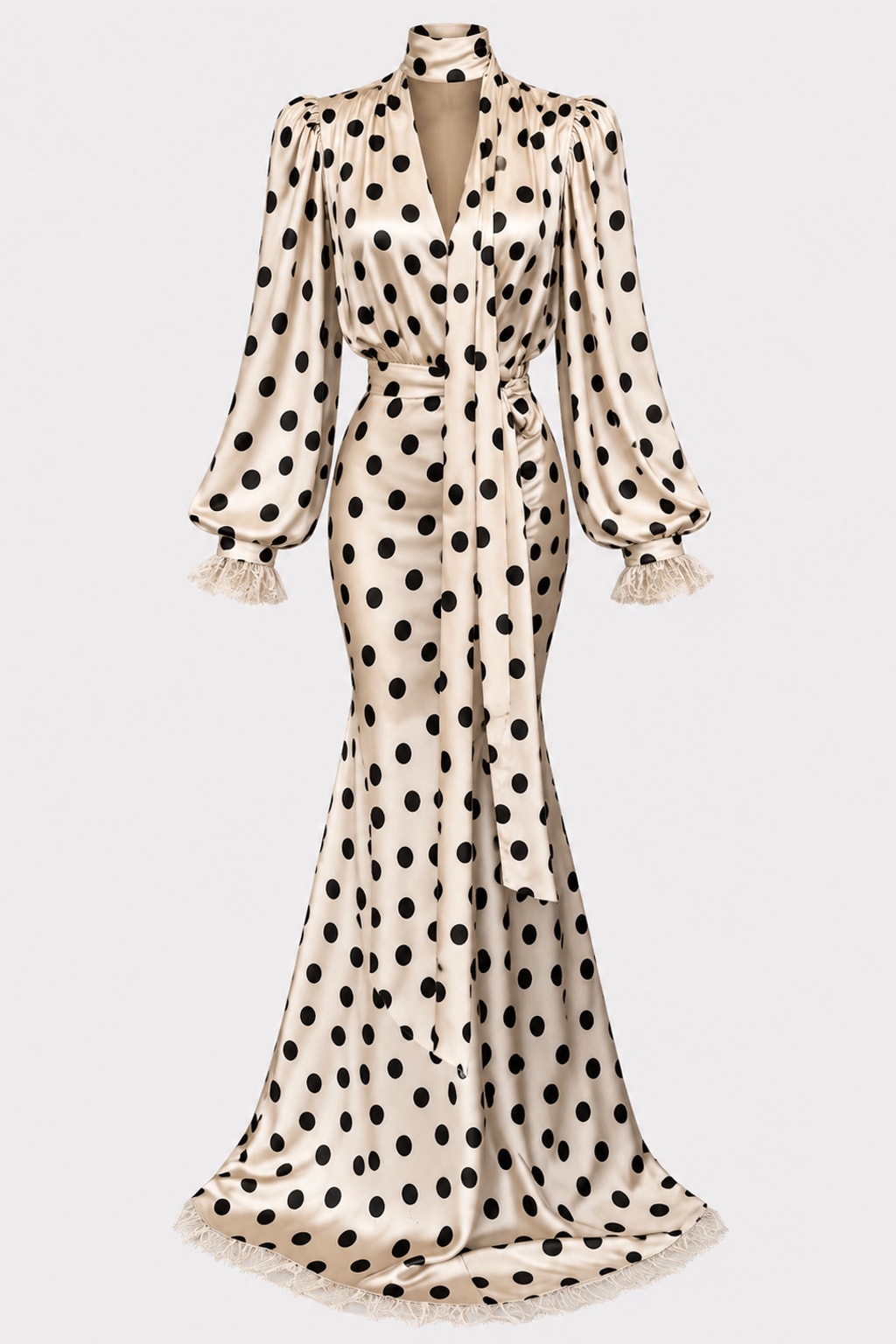 Satin Maxi Dress Polka Dot V-Neck Evening Outfit - 1