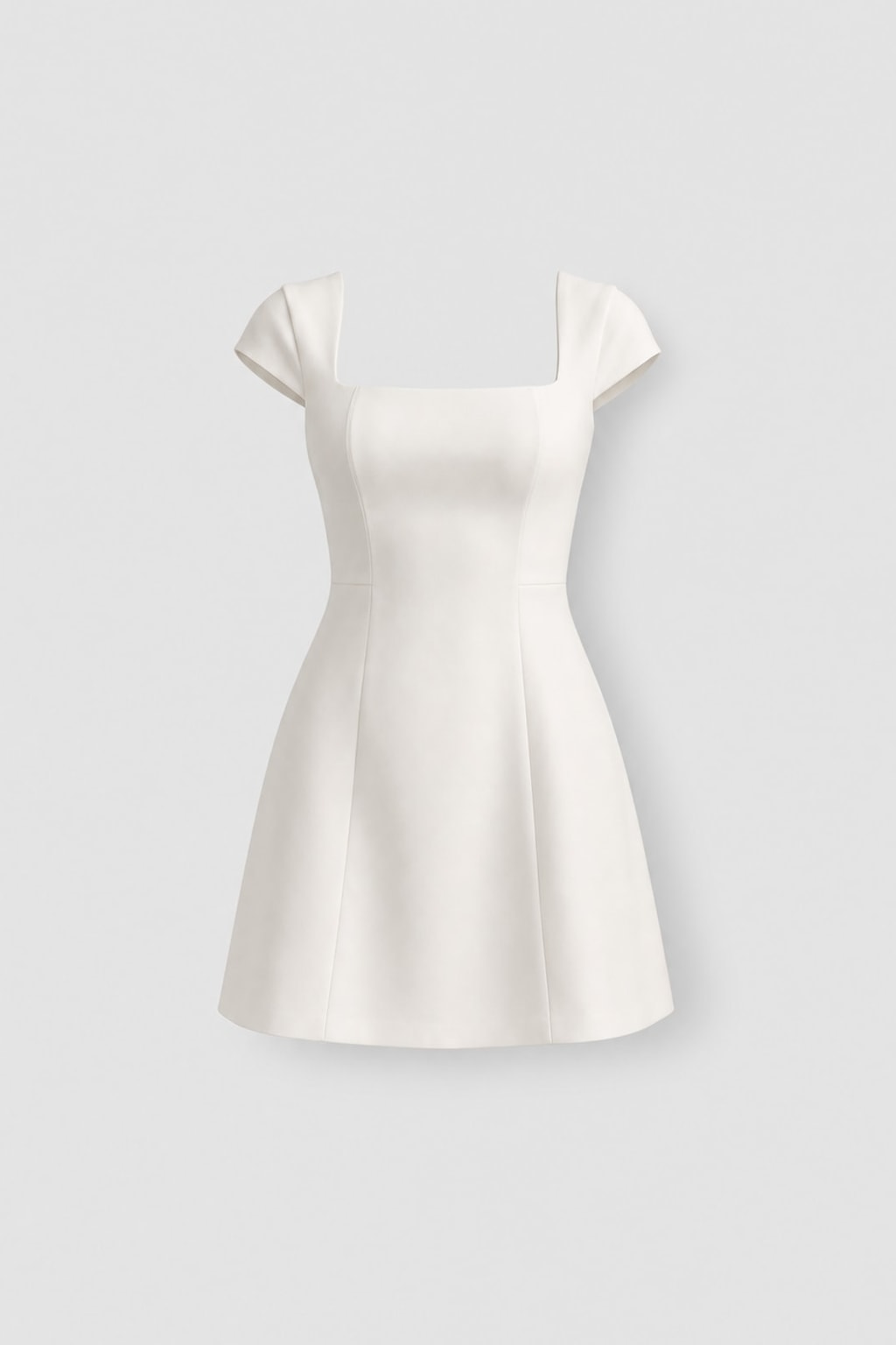 White satin A-line cap sleeve dress
