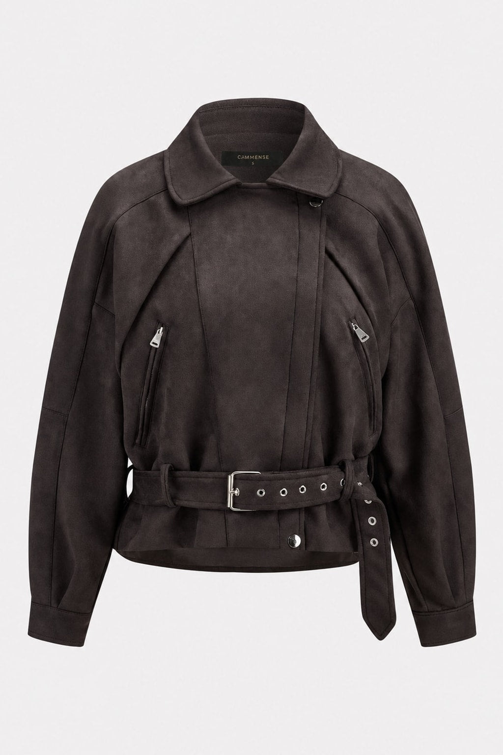 Faux Suede Belted Moto Jacket - 1