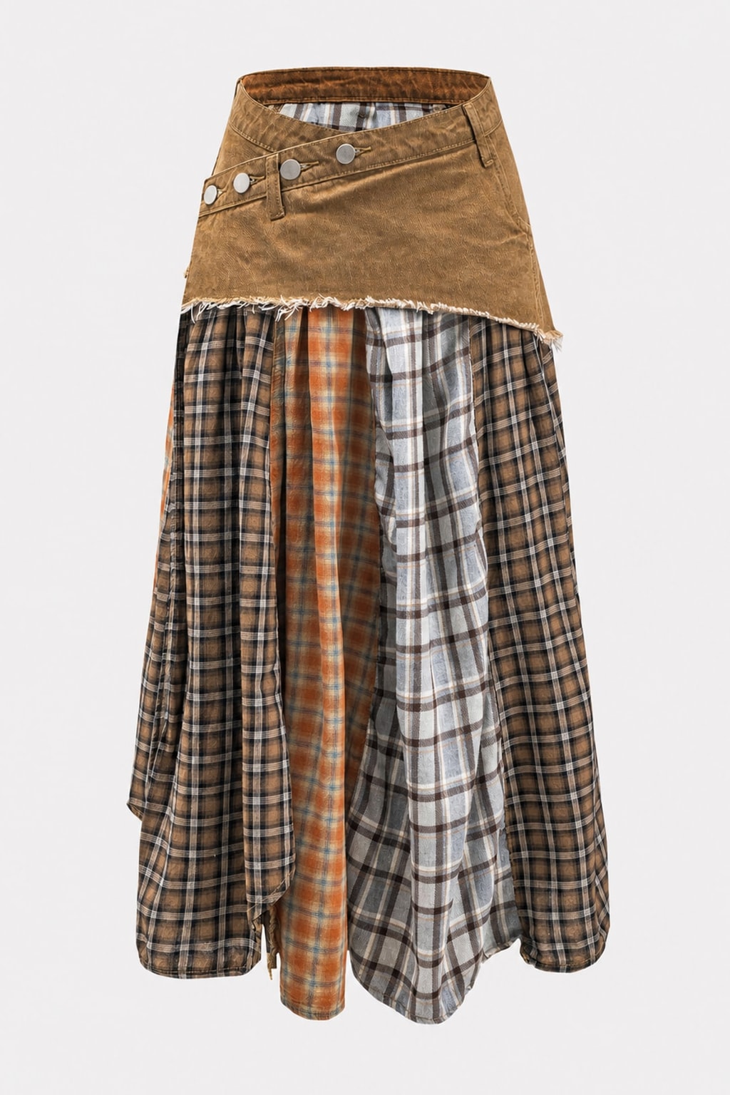 Denim Patchwork Asymmetrical Skirt - 1