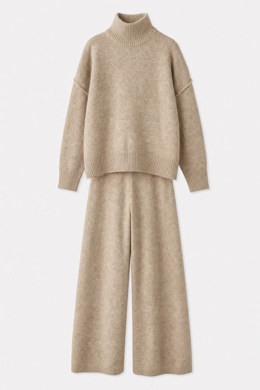 Knit Turtleneck Oversized Two-Piece Pant Set - 1