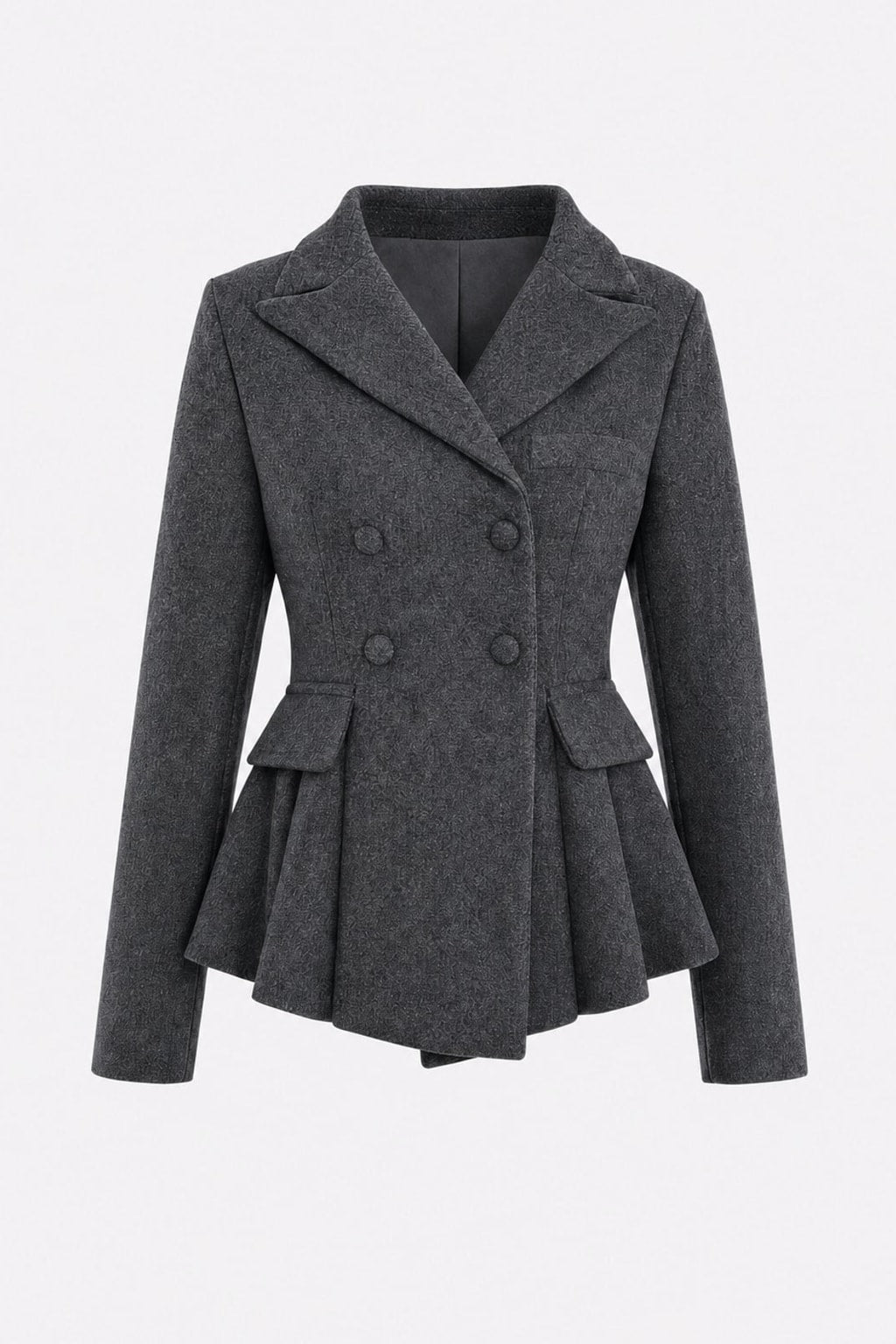 Grey Polyester Double-Breasted Blazer - 1