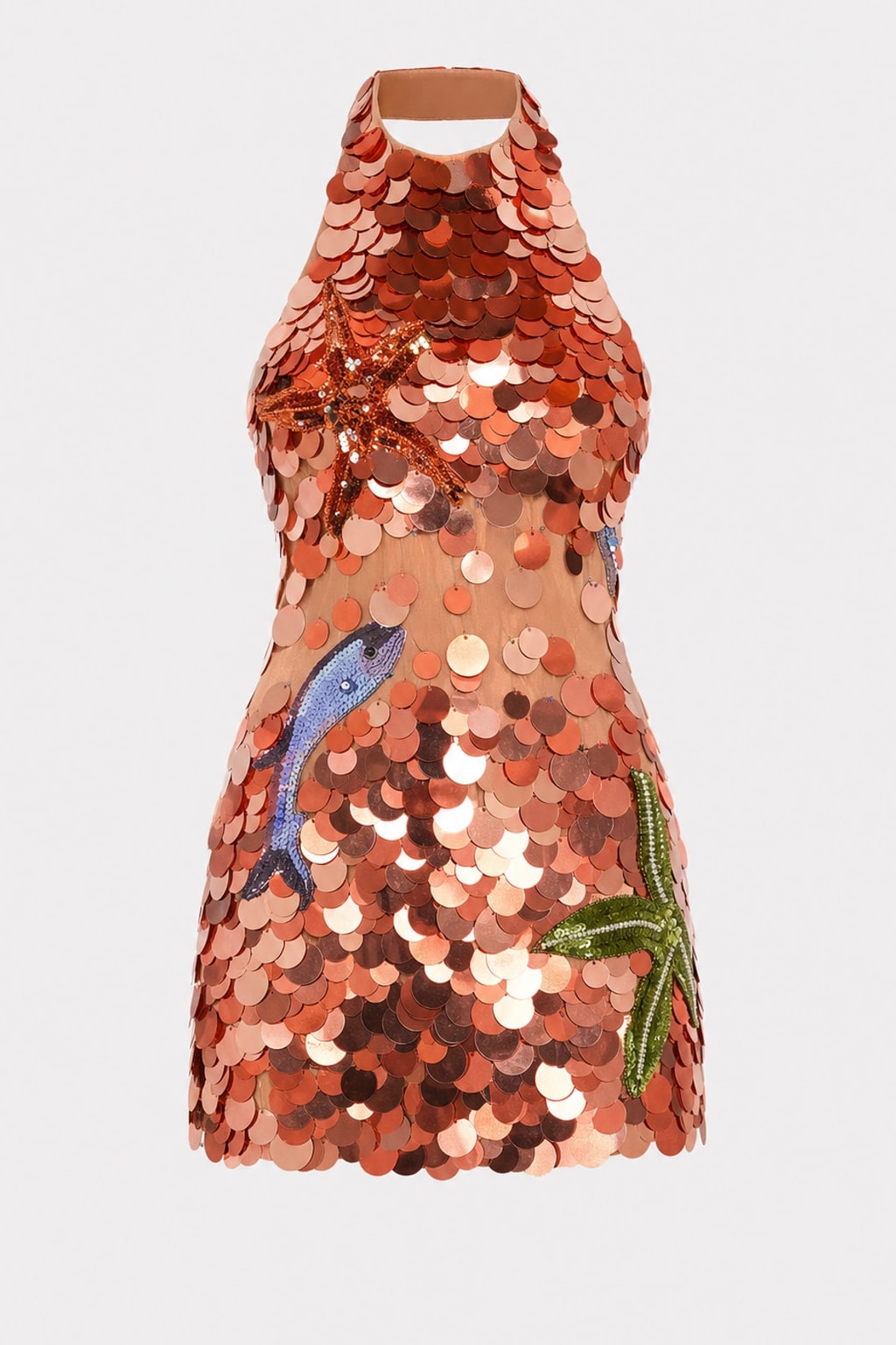 Red Sequin Halter Mini Dress With Open Back - 1