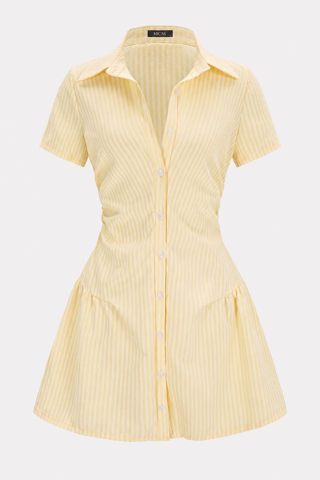 Polyester Striped V-Neck Mini Dress - 1