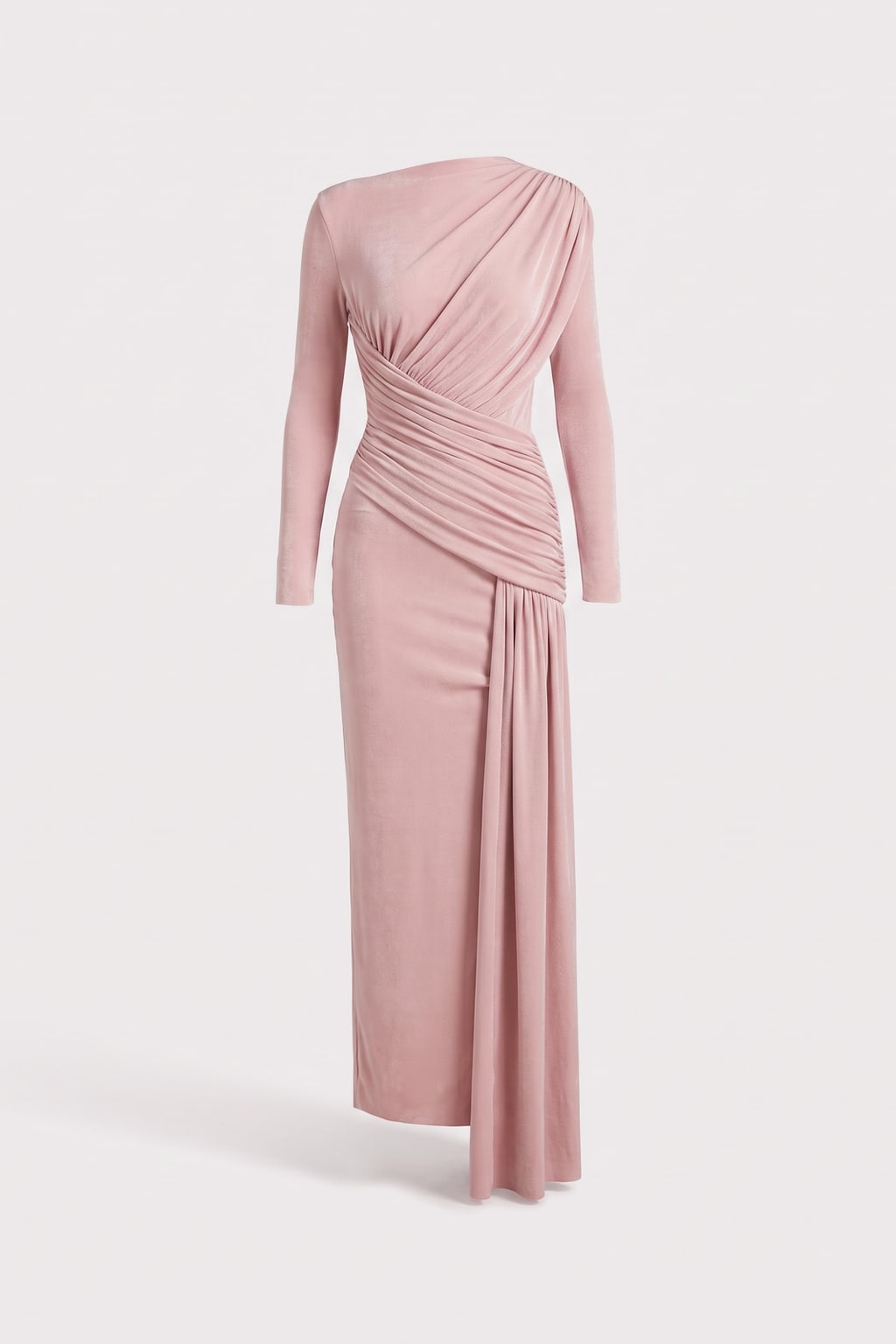 Knit Jersey Asymmetric Ruched Maxi Dress - 1
