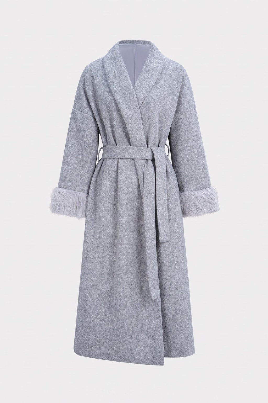Woolen Tie-Waist Open-Front Long Coat - 1