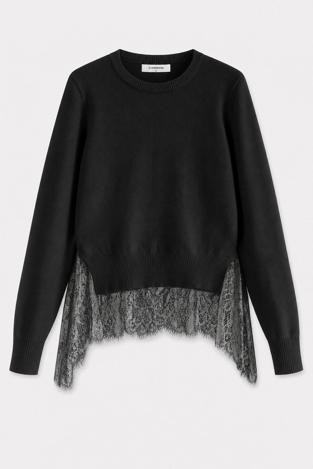 Knit Lace-Panel Sweater With Relaxed Fit - 1