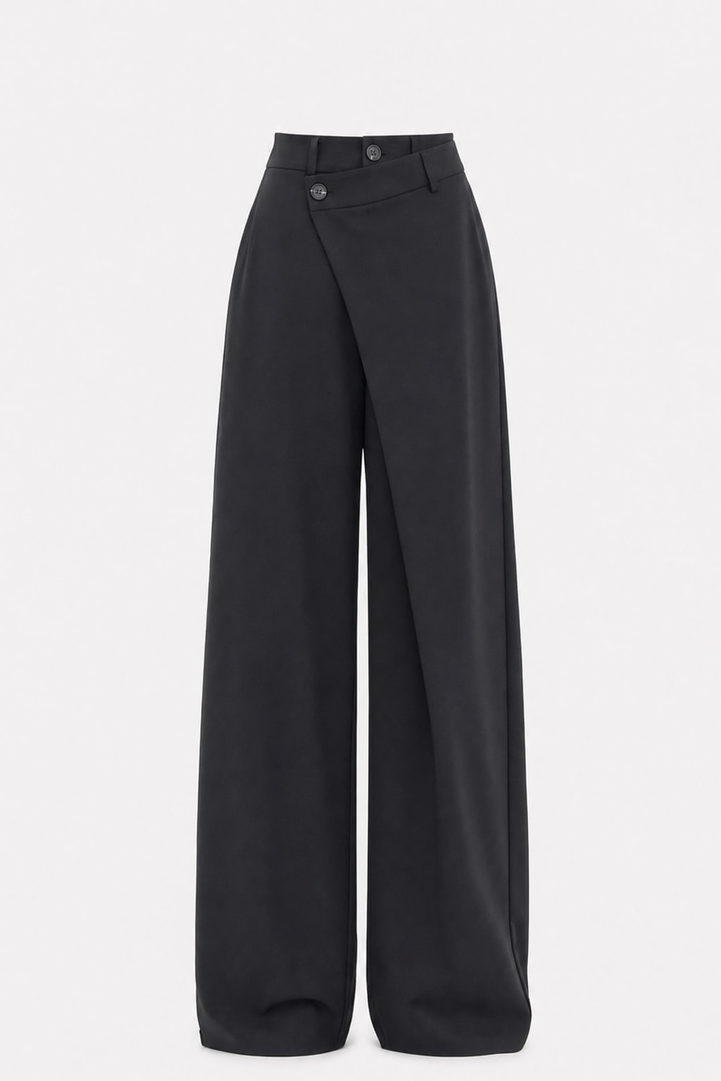 Woven Wide Leg Dress Pants With Asymmetrical Button Layer - 1