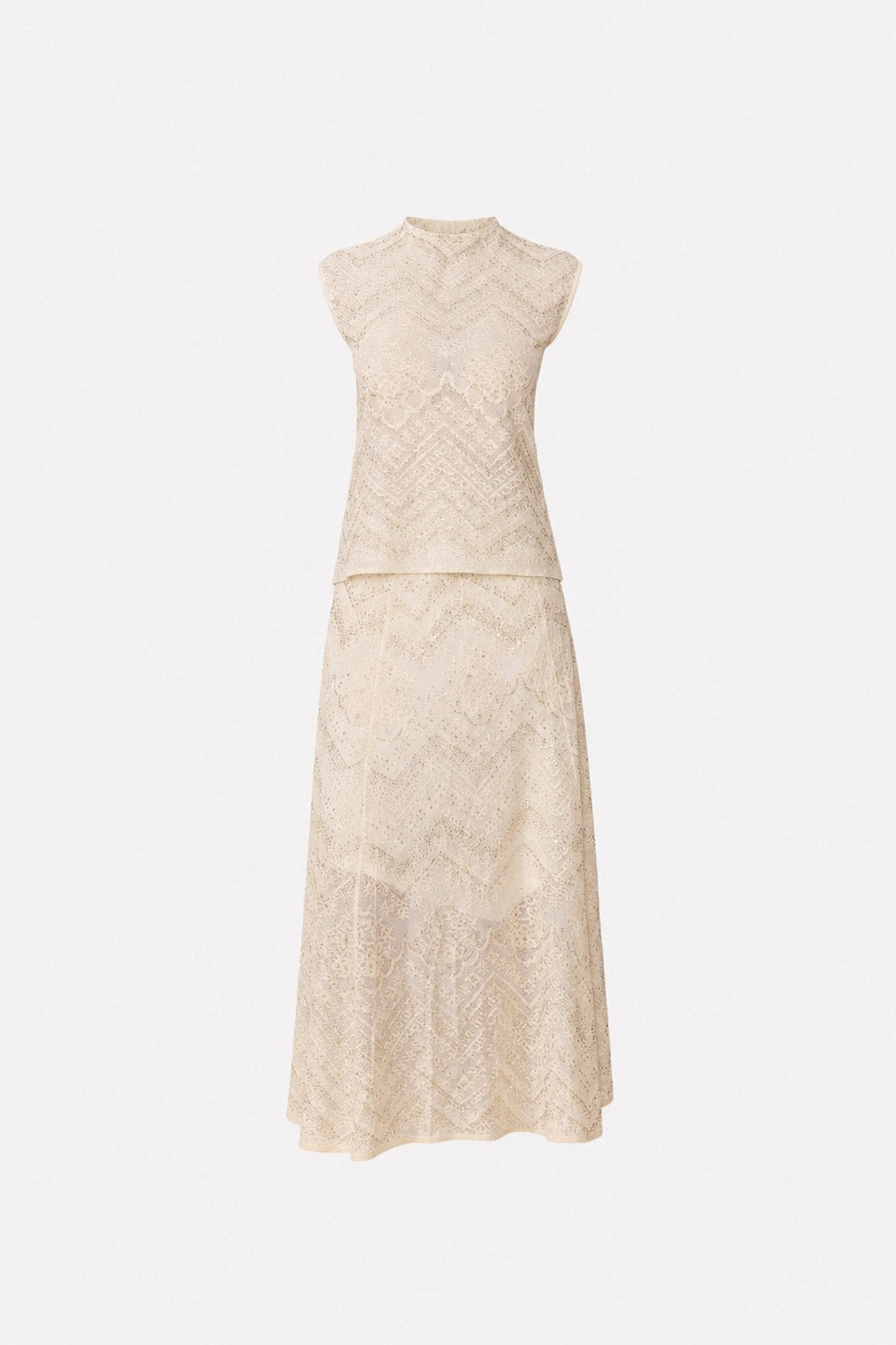 Lace Cropped Top And Flared Skirt Set - 1