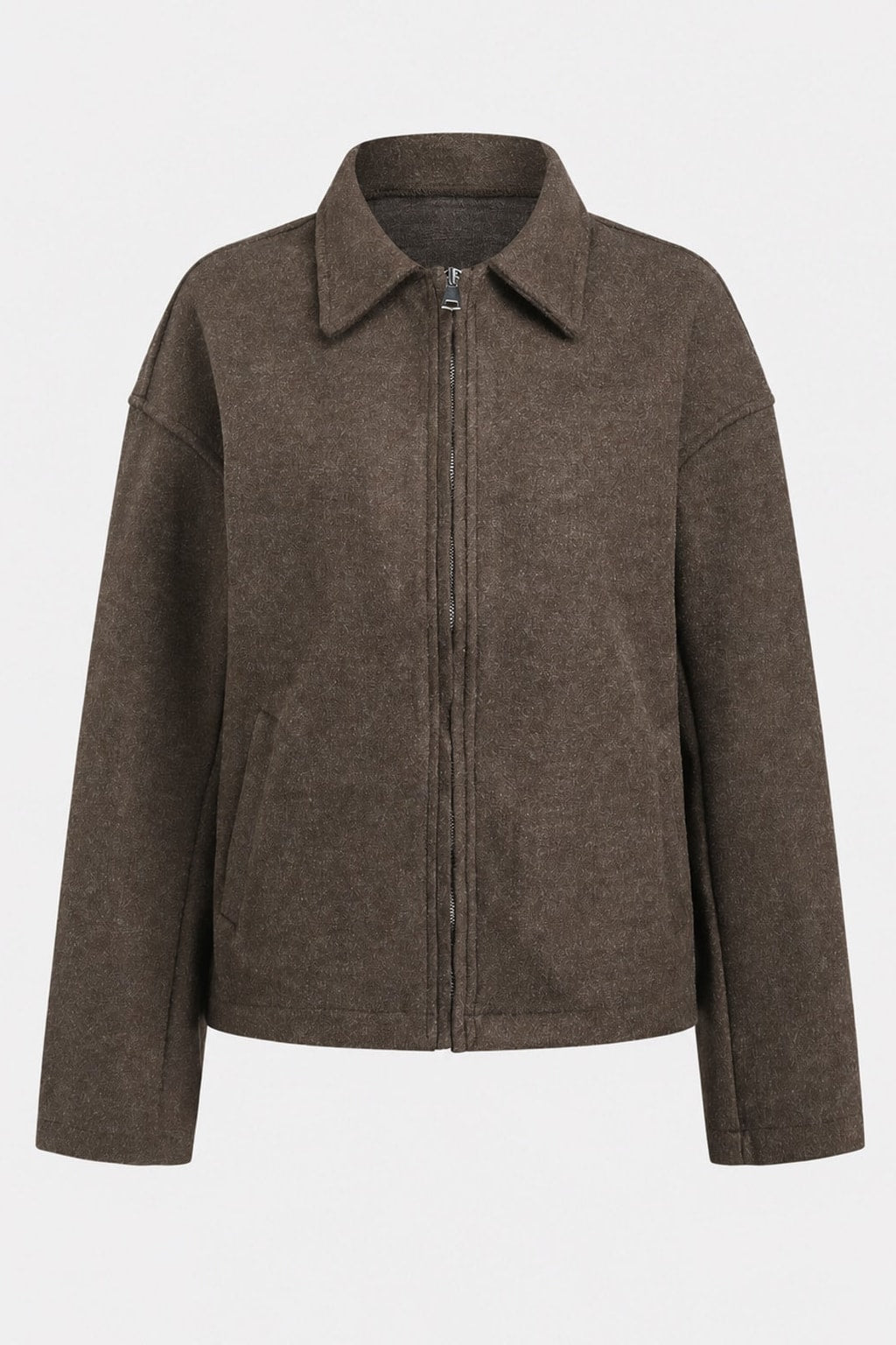 Polyester Zip Jacket with Pockets In Coffee - 1