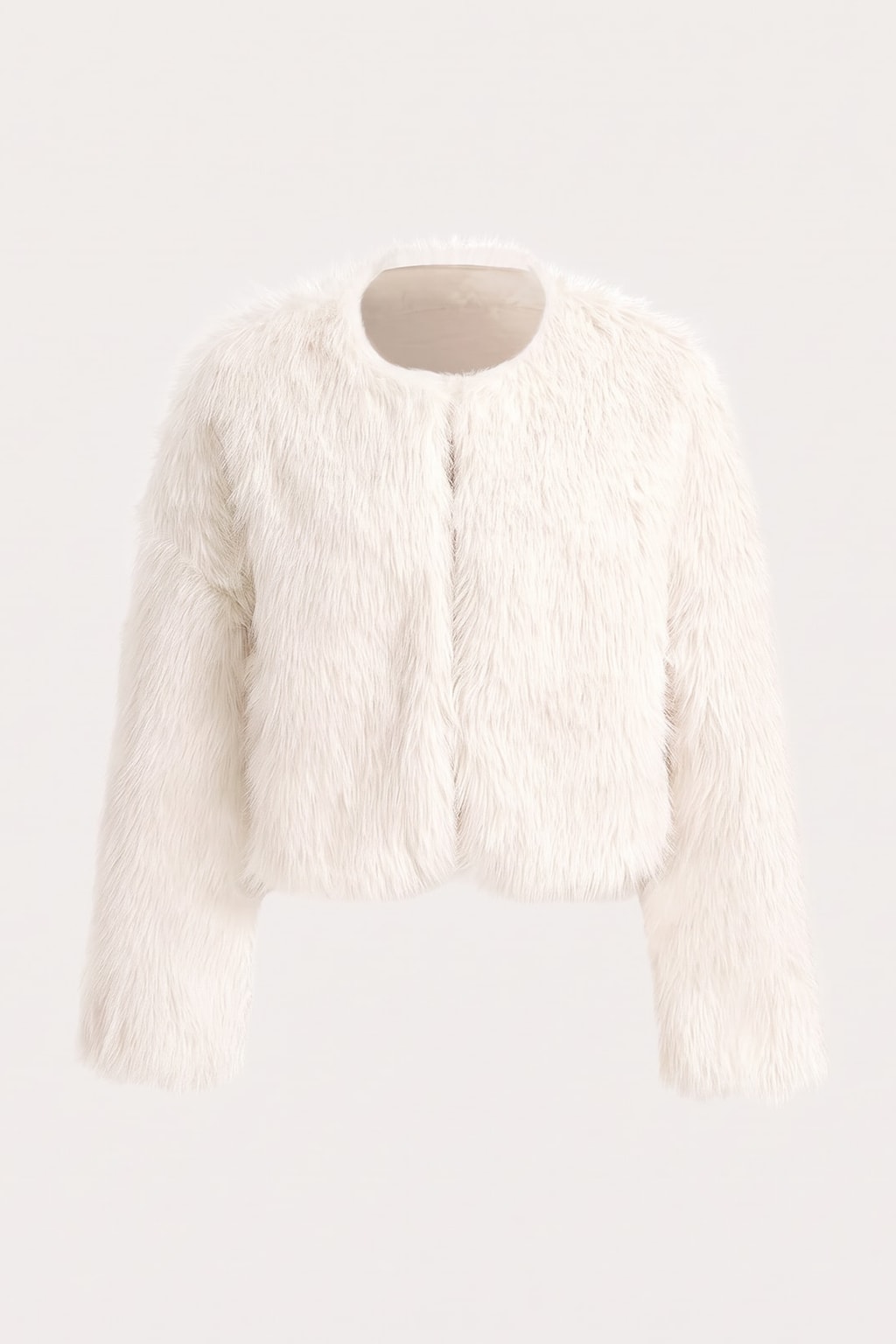 Faux Fur Cropped Coat With Round Neck - 1