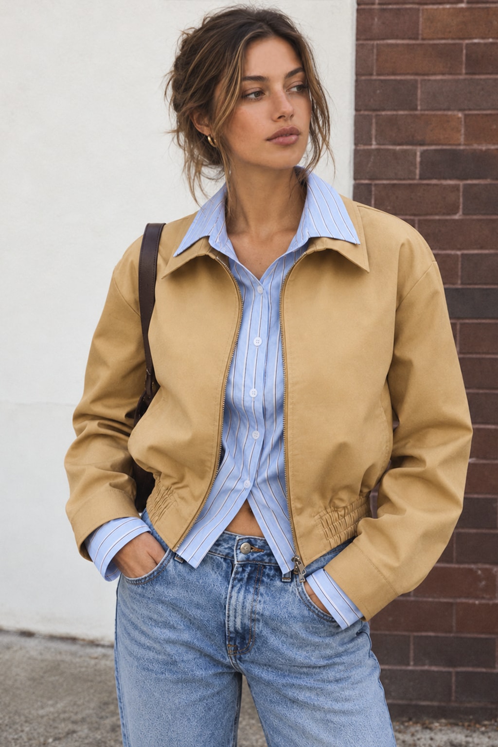 Polyester Bomber Jacket With Striped Shirt Insert - 2