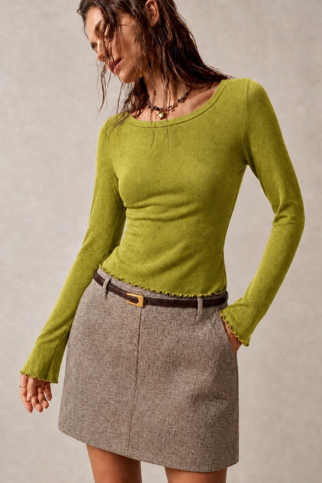 Knit Tee Long Sleeve Textured Crew Neck - 7